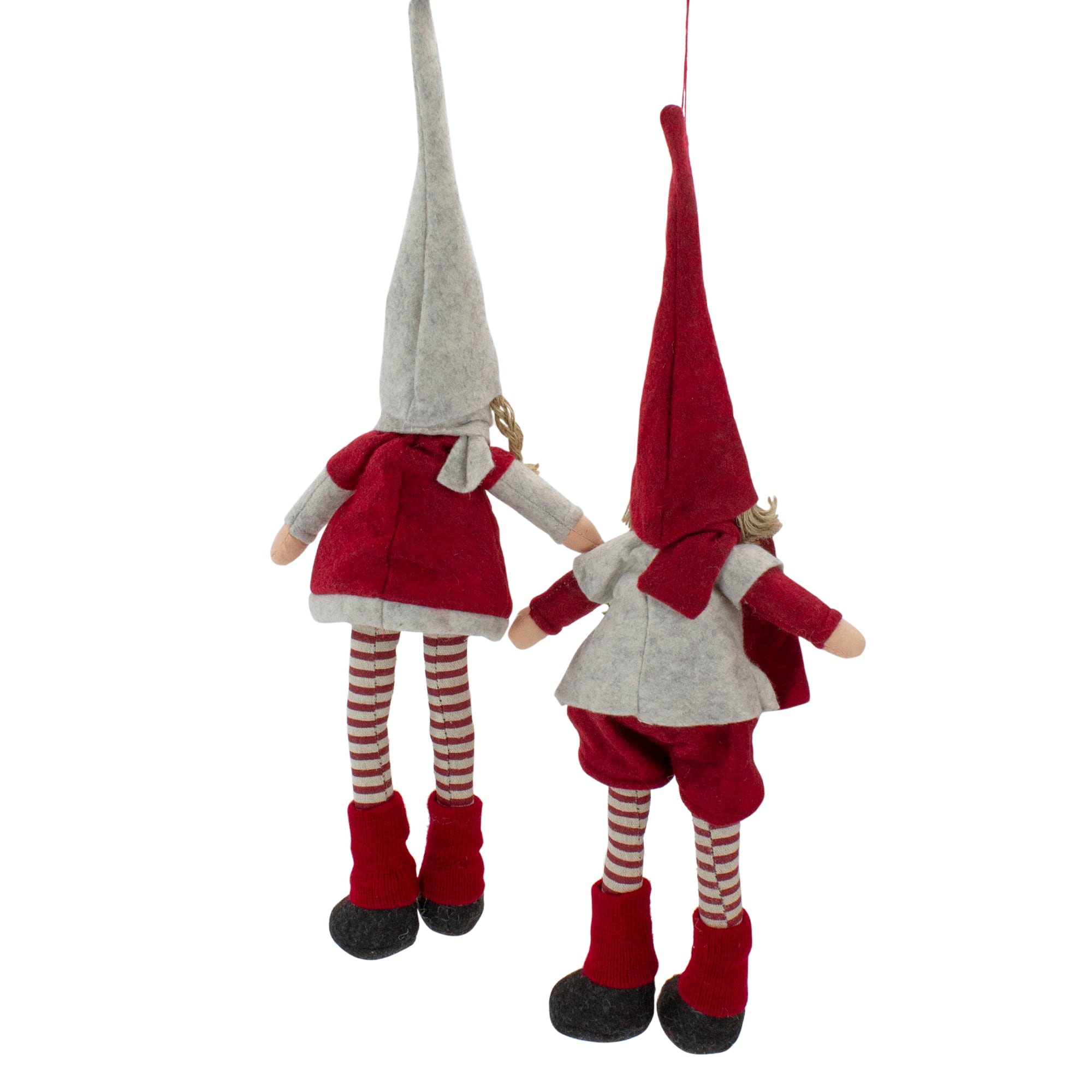 19" Plush Red & Beige Boy & Girl Sitting Christmas Doll Decoration Set