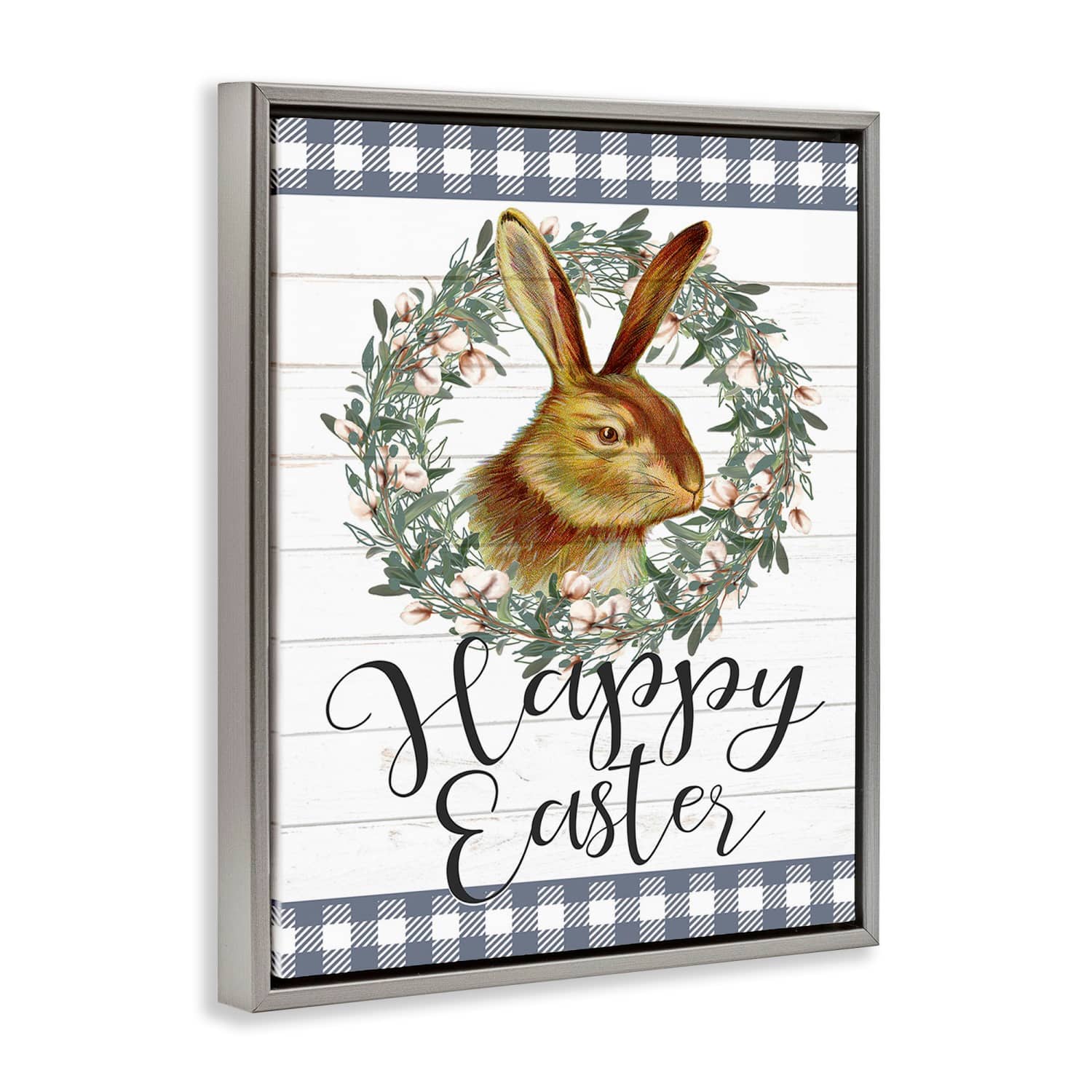 Stupell Industries Easter Bunny Wreath Phrase Floater Framed Art