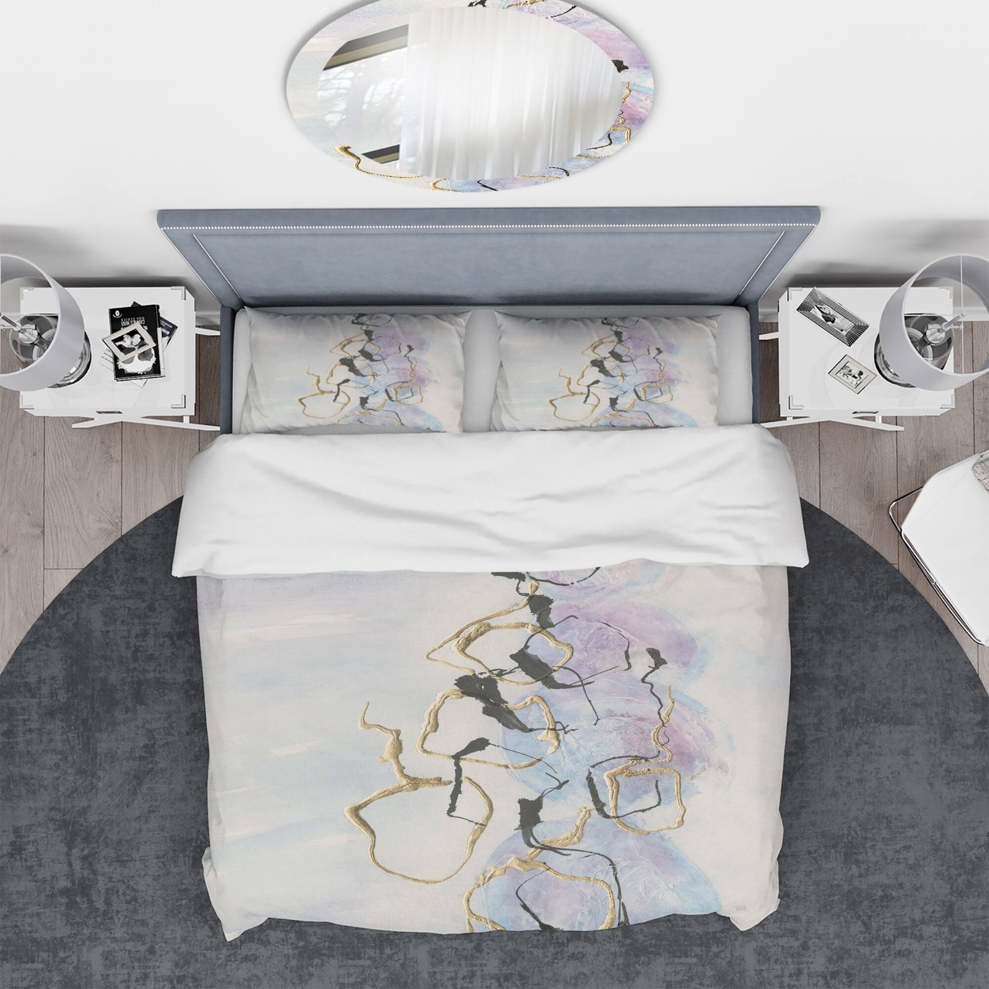 Designart 'Gold Lines on Pastel I' Geometric Bedding Set - Duvet Cover & Shams