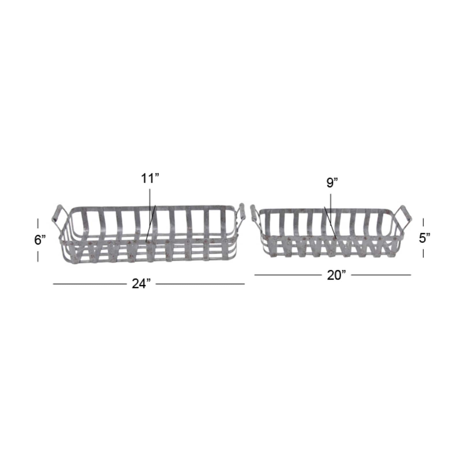 Set of 2" Grey Metal Farmhouse Tray, 20", 24"