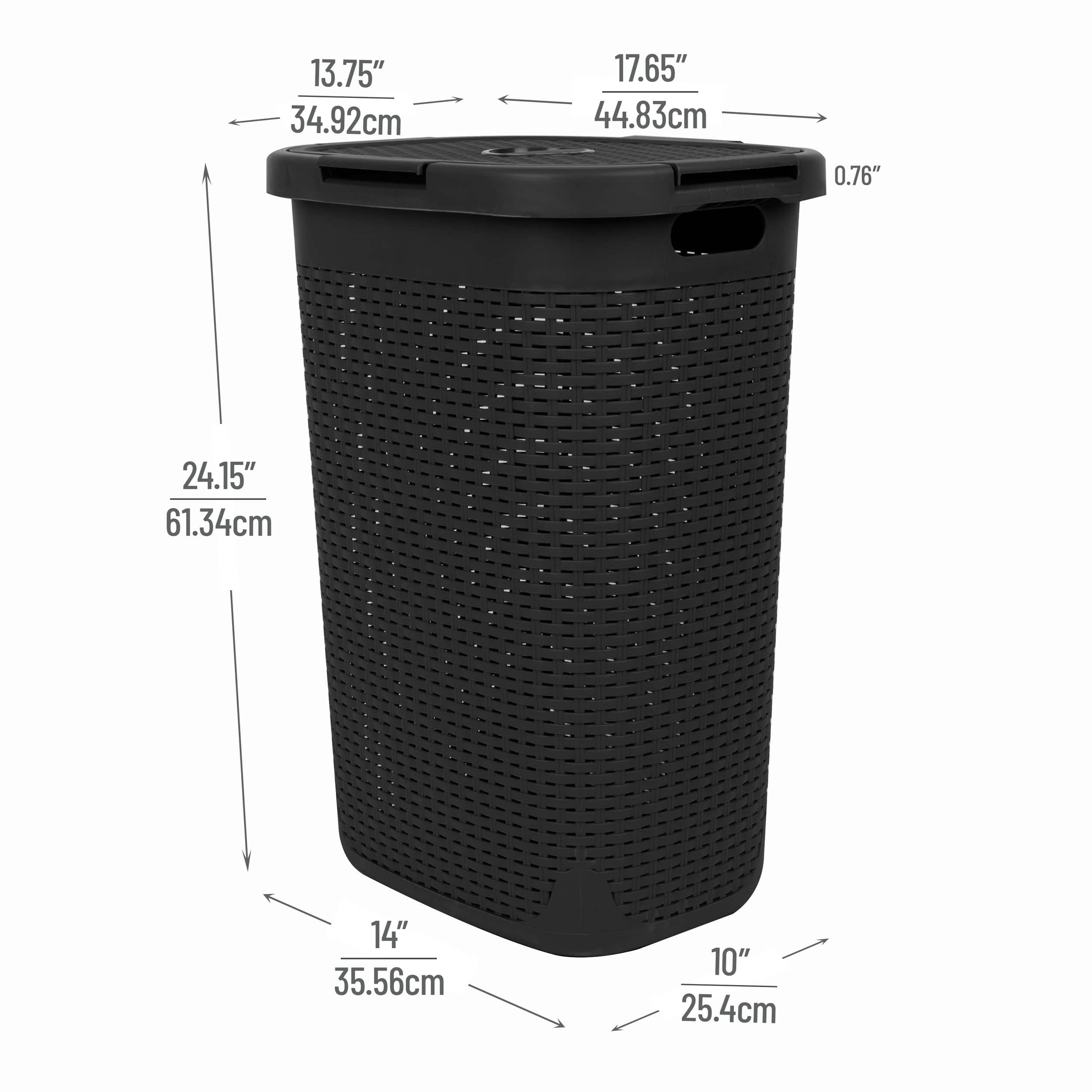 Mind Reader 60L Ventilated Slim Laundry Hamper with Cut Out Handles & Attached Hinged Lid, 2ct.