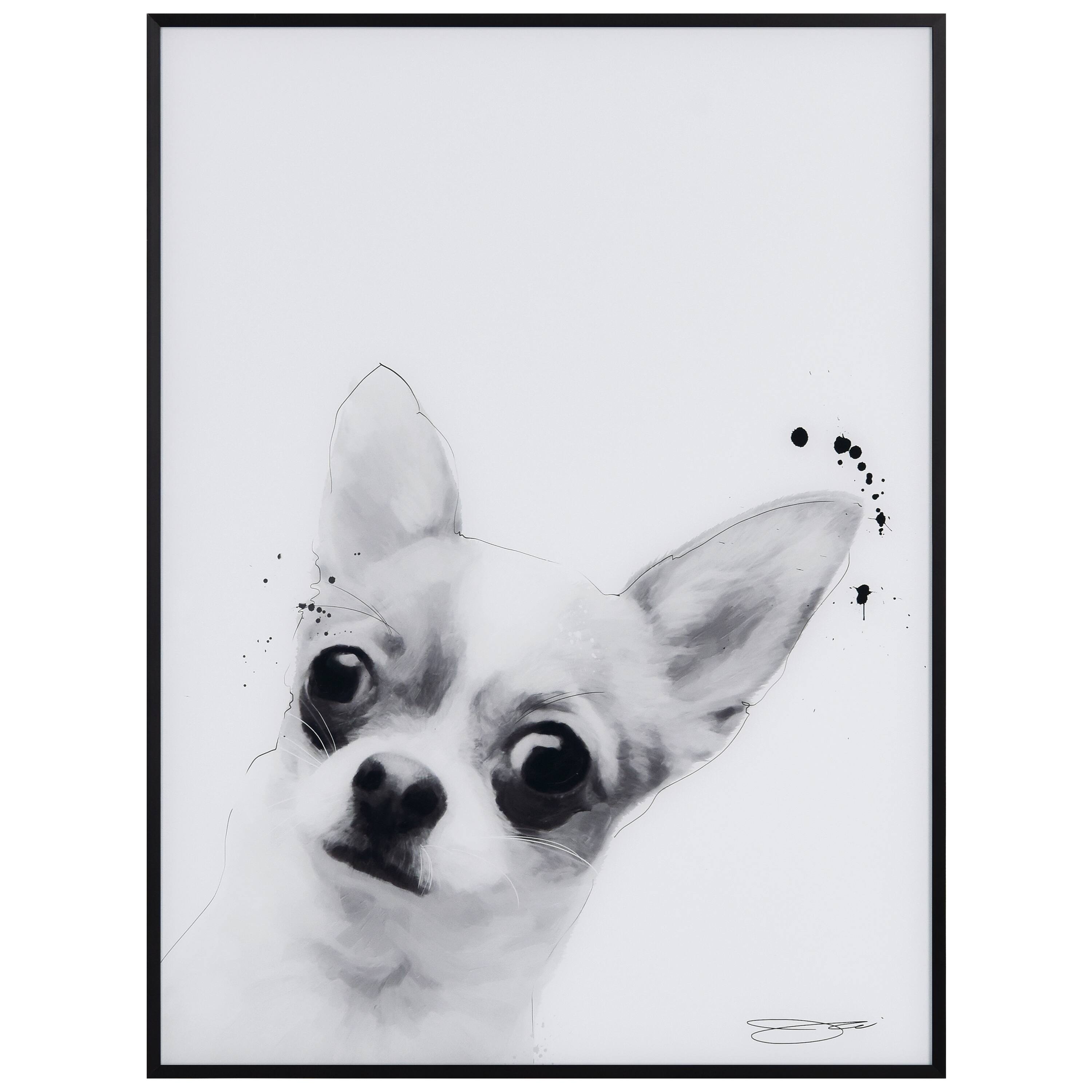 Empire Art Direct 24" x 18" Black & White Chihuahua Pet Reverse Printed Glass Frame Wall Art