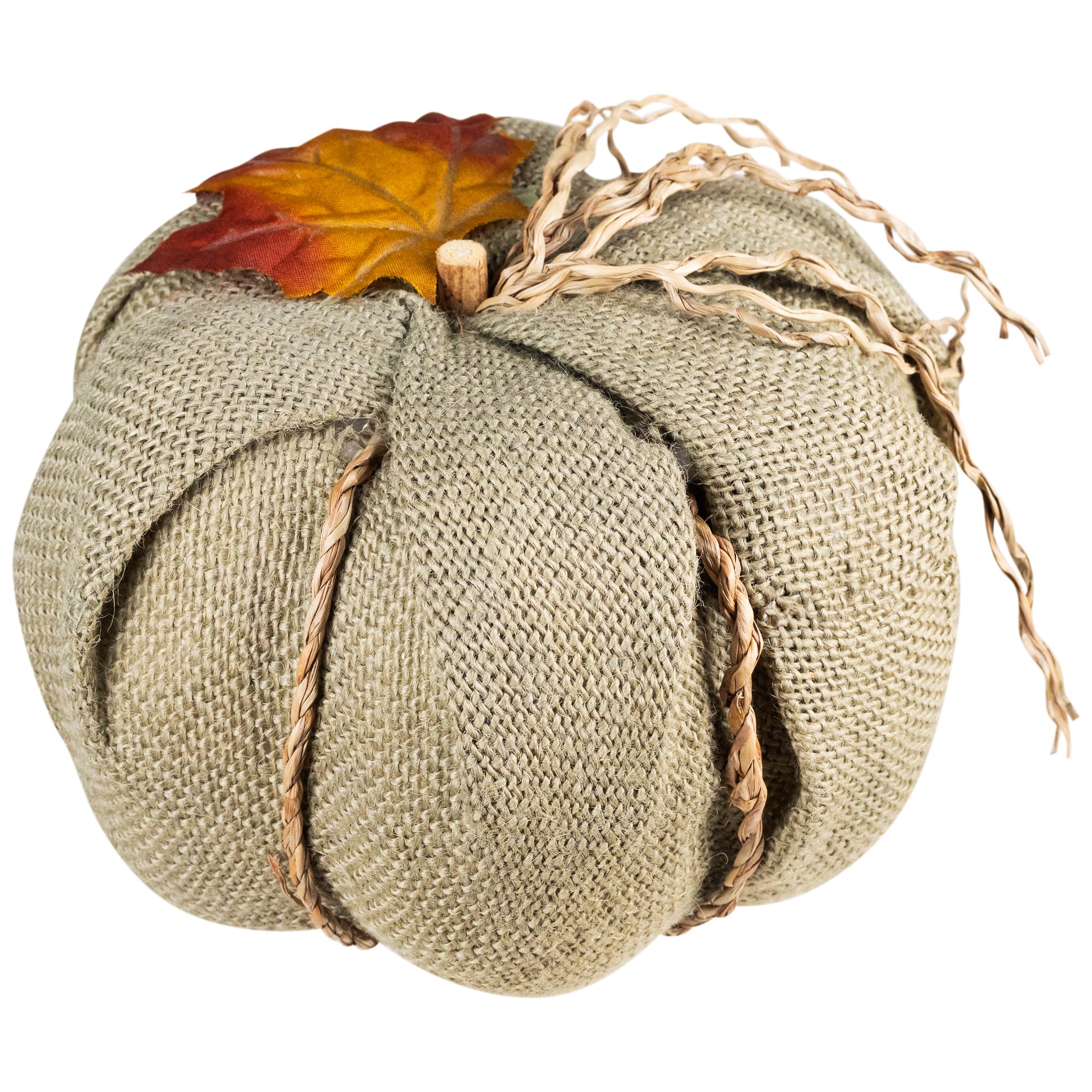 7" Green Burlap Autumn Harvest Tabletop Pumpkin