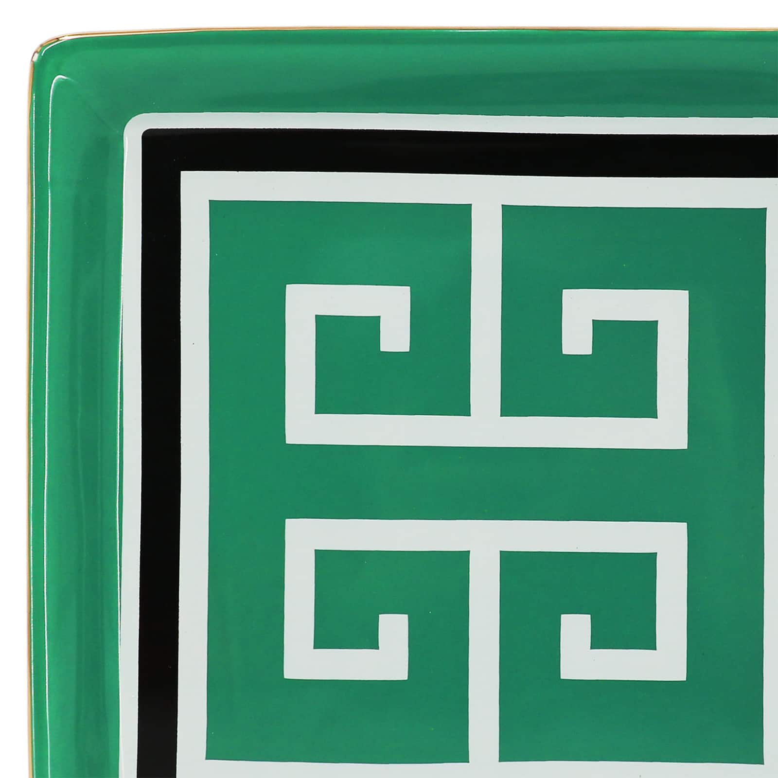 Assiette en céramique verte et blanche à motif de clé grecque de 18,2 cm Jonathan Adler x Michaels