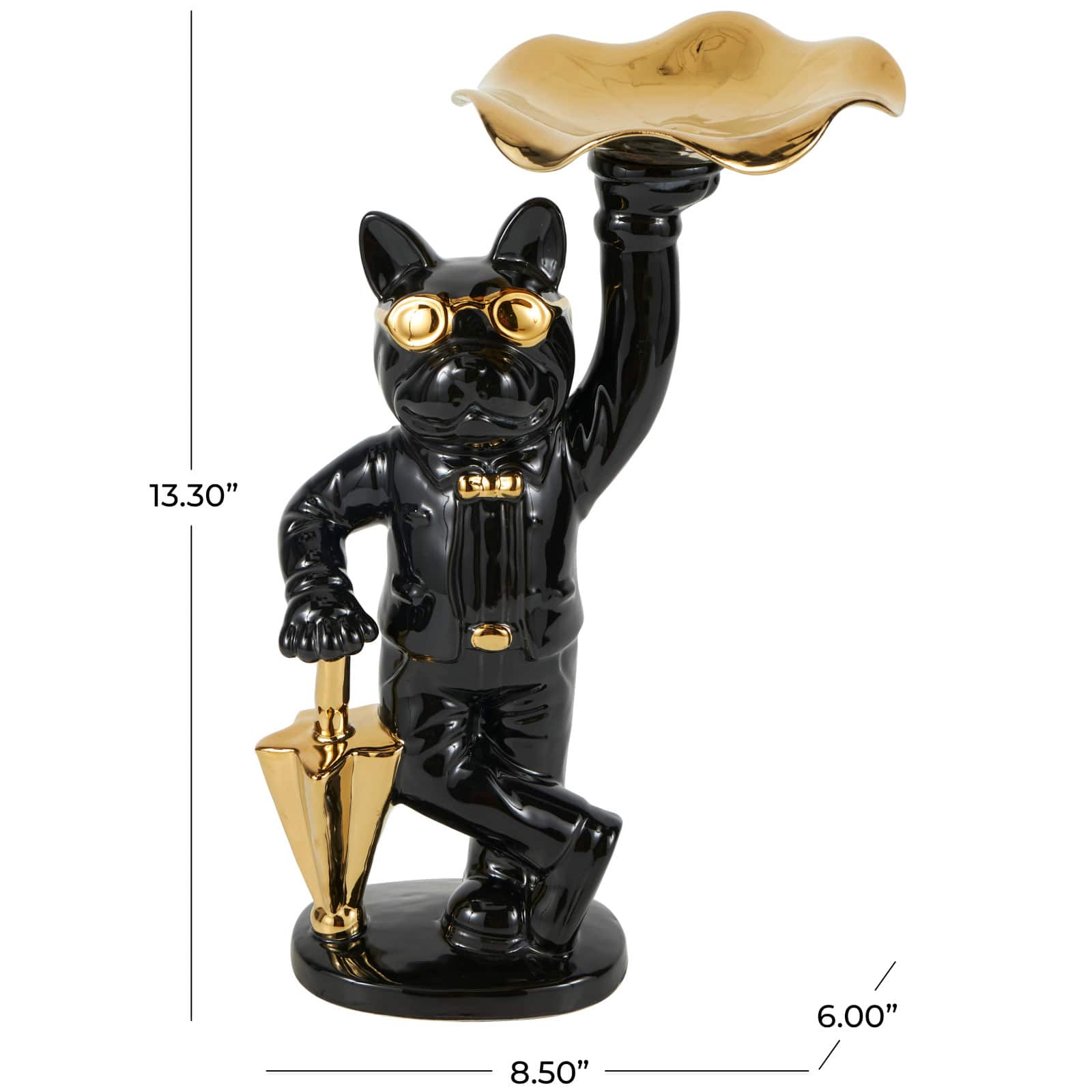 13.25" Black Ceramic Bulldog with Golden Accents Sculpture Décor