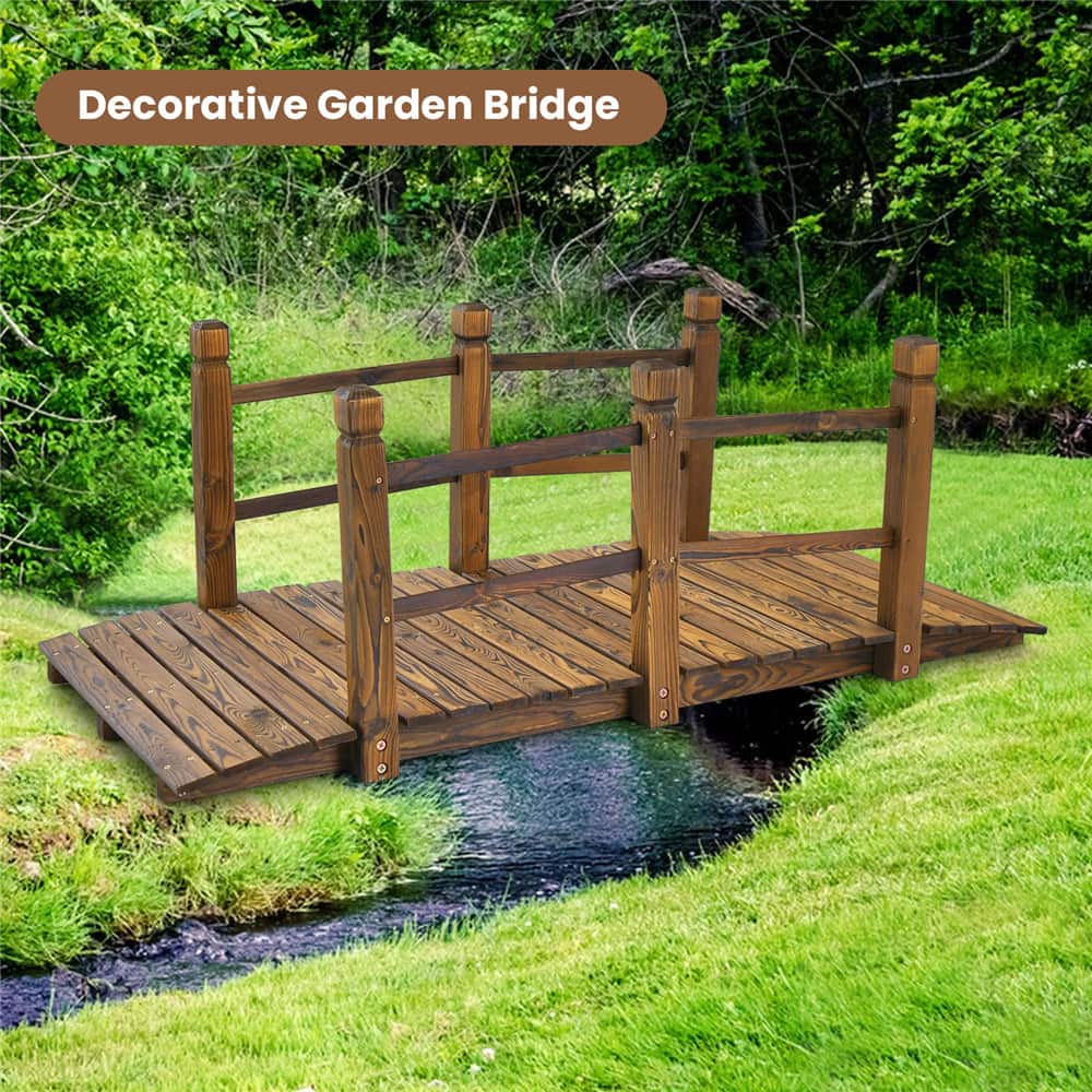 Costway 5ft. Stained Finish Decorative Solid Wooden Garden Pond Arch Walkway