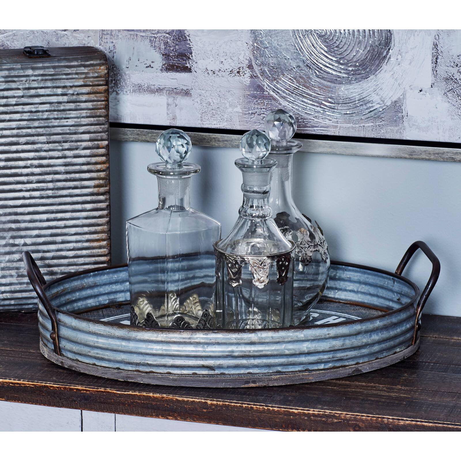 Gray Metal Farmhouse Tray Set