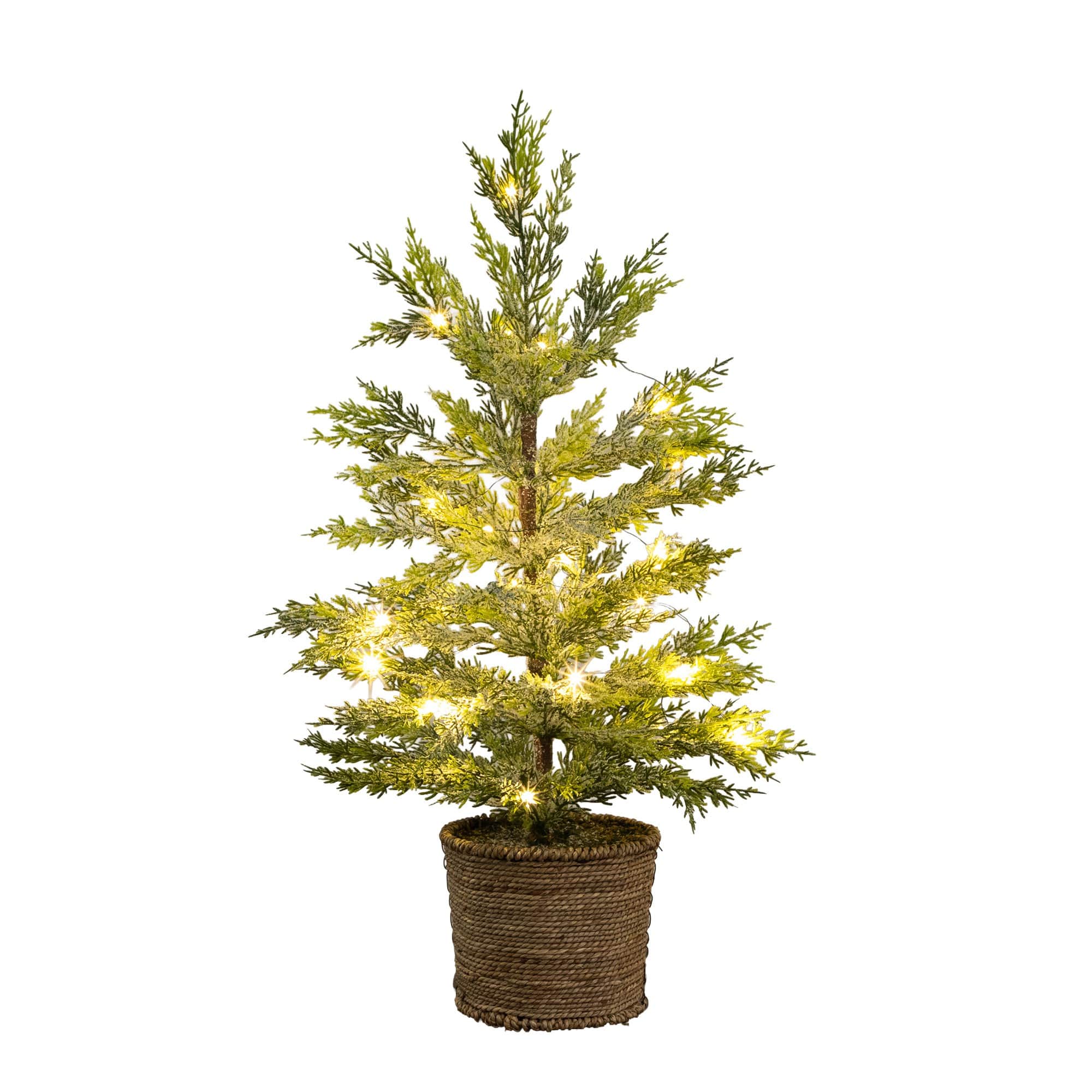 Nearly Natural 2Ft Pre-Lit Snowed Cypress Artificial Christmas Tree in Hyacinth Basket | 2 ft | Michaels®