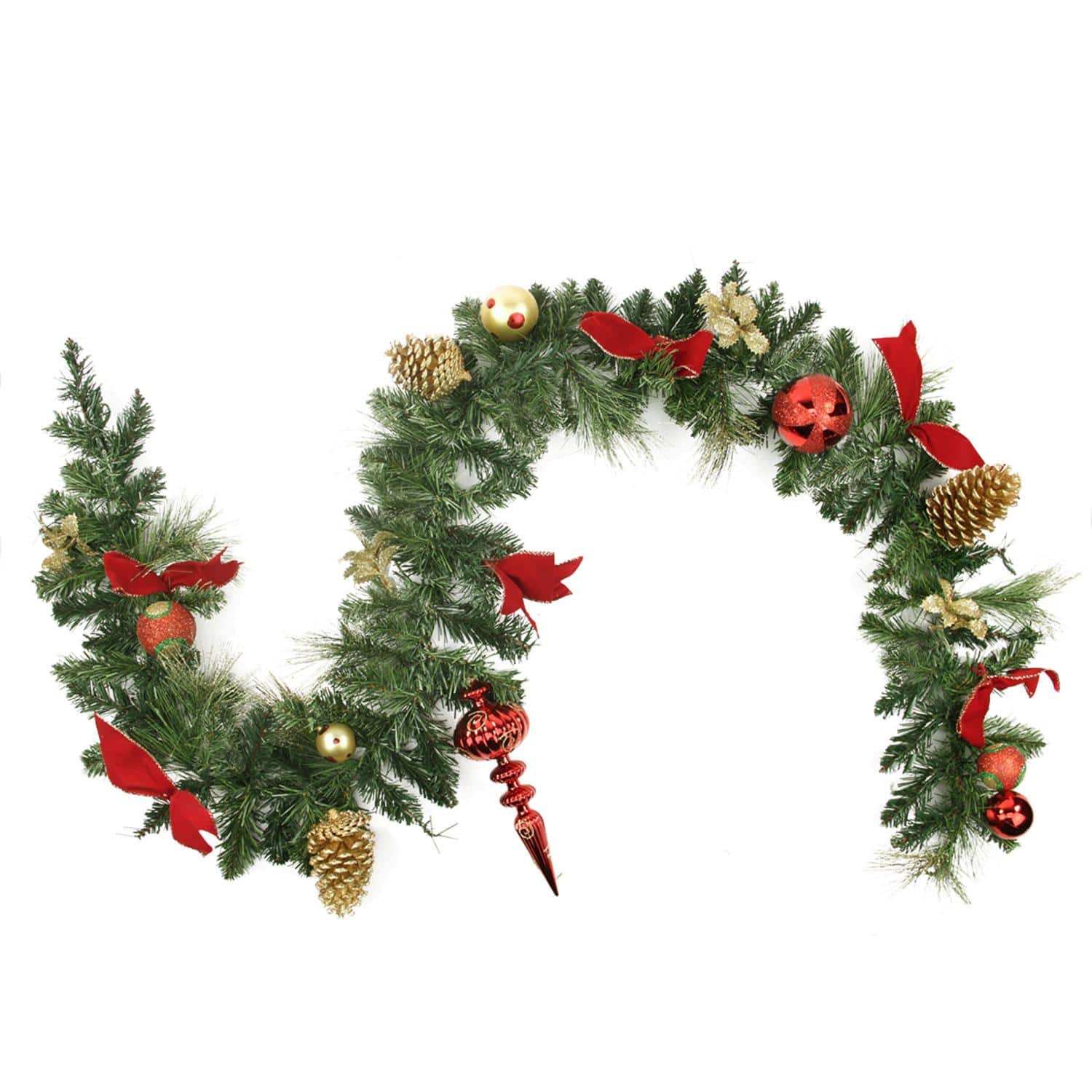 6ft. Unlit Red & Gold Ball Ornaments with Bows Artificial Garland