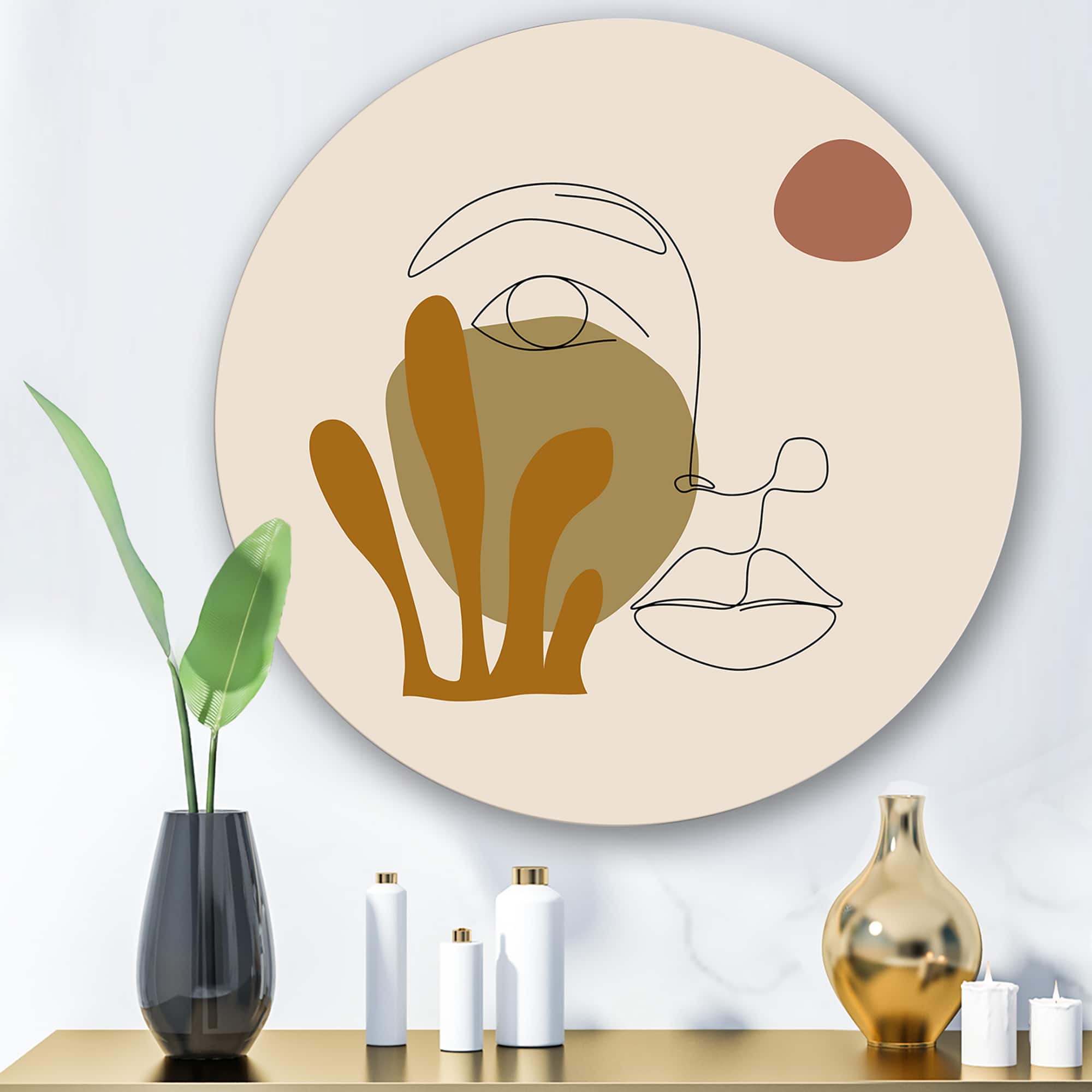 Designart - One Line Art Portrait of Woman In Terracotta Tones