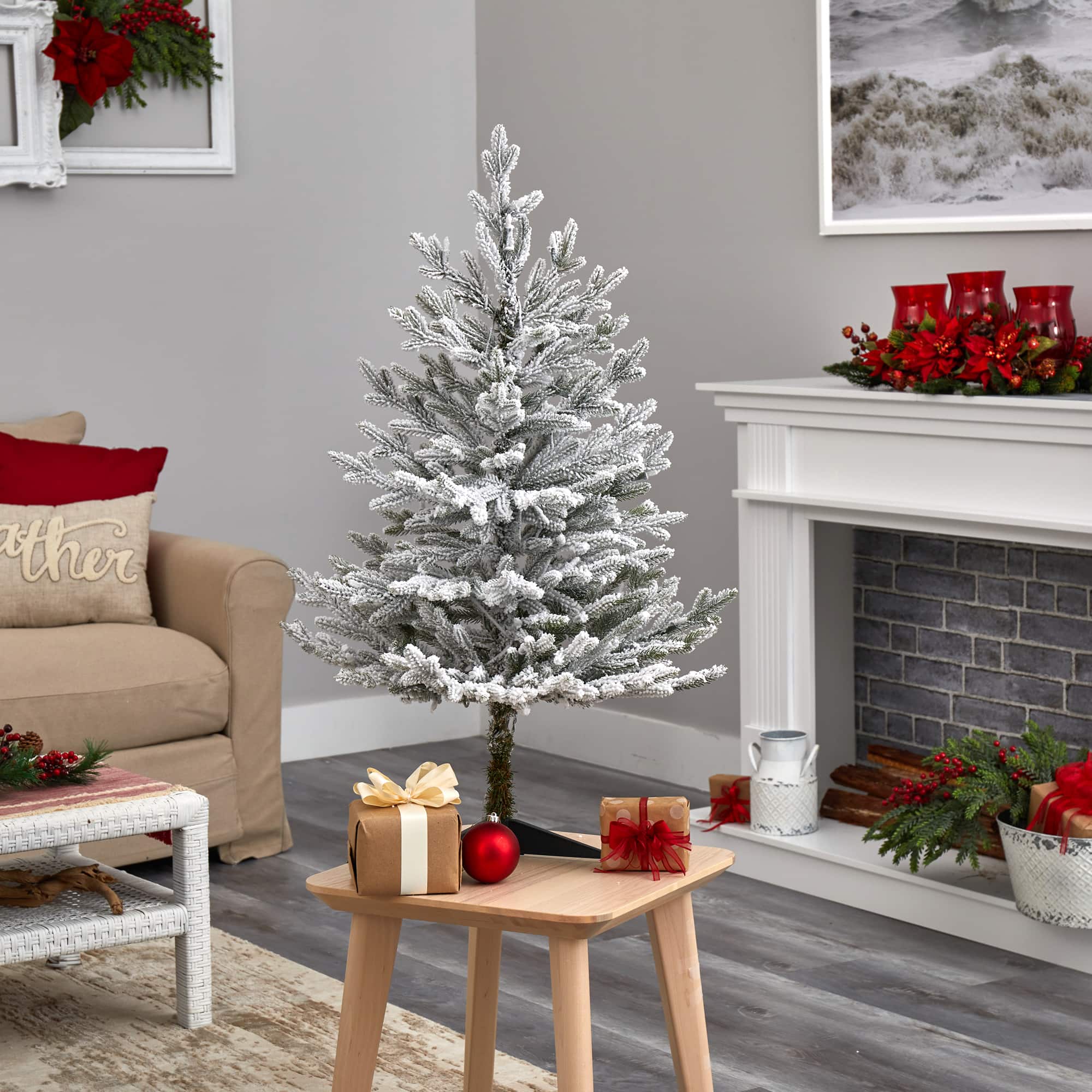 3ft. Pre-Lit Flocked Fraser Fir Artificial Christmas Tree with Warm White LED Lights