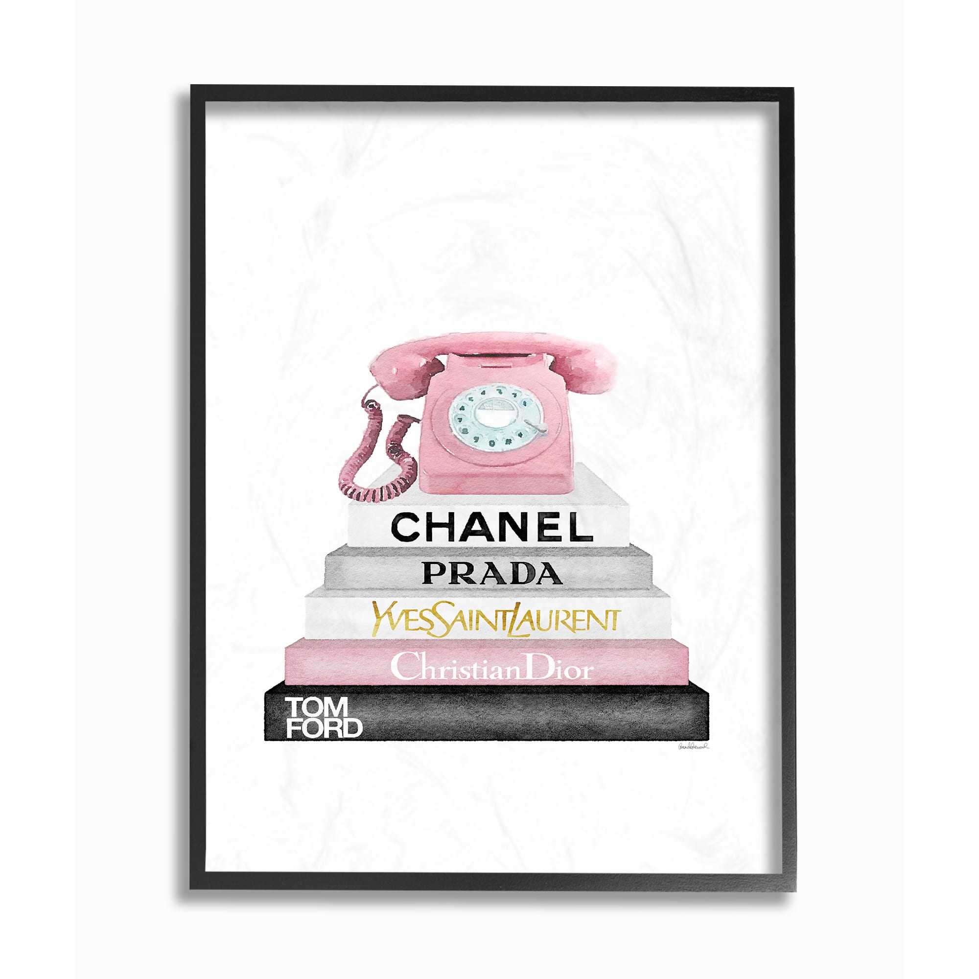 Stupell Industries Fashion Bookstack with Phone Wall Art in Black Frame