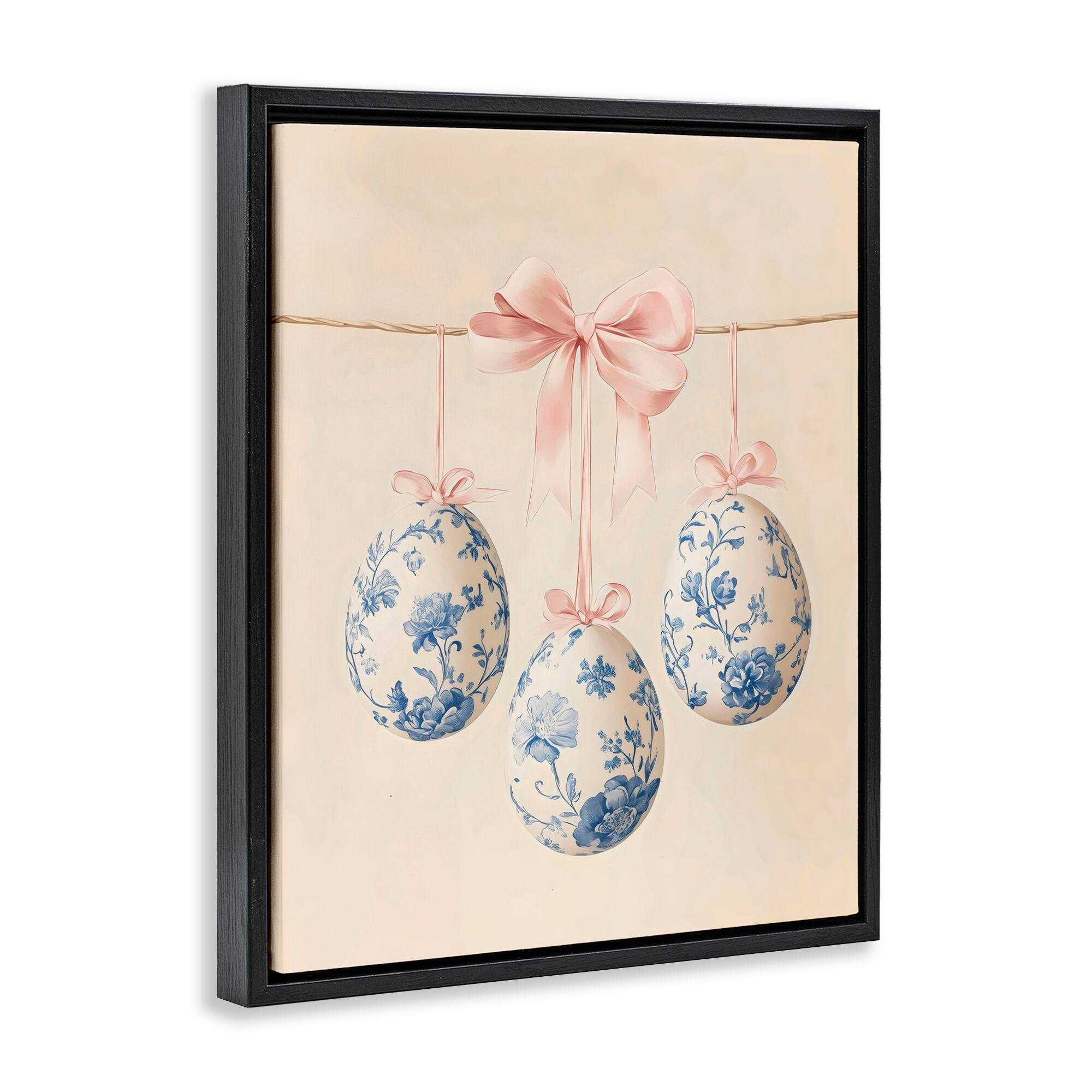 Stupell Industries Blue Floral Coquette Easter Eggs Floating Frame Wall Art