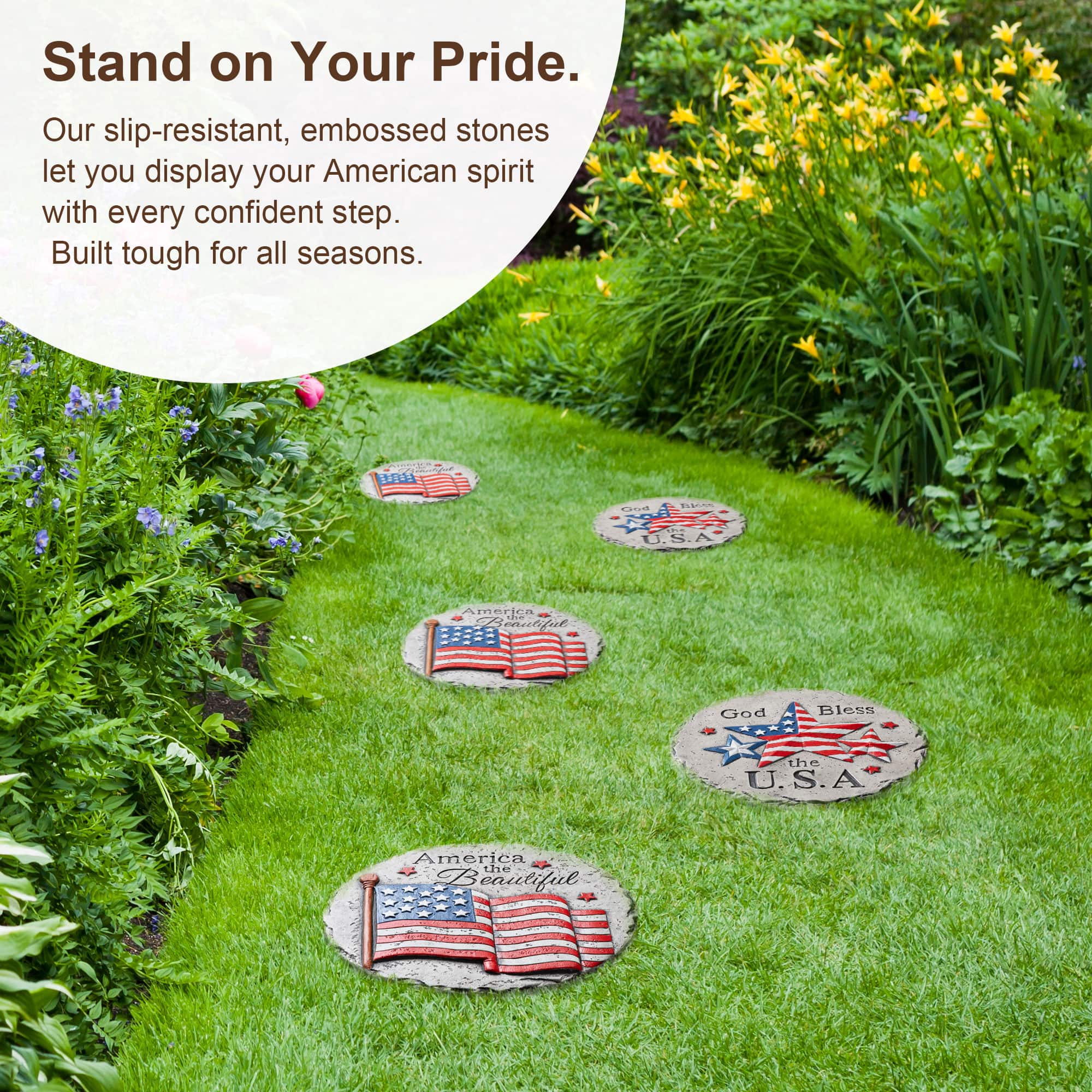 Glitzhome® 10" Set of 2 Patriotic Americana Cement Flag and Stars Stepping Stones