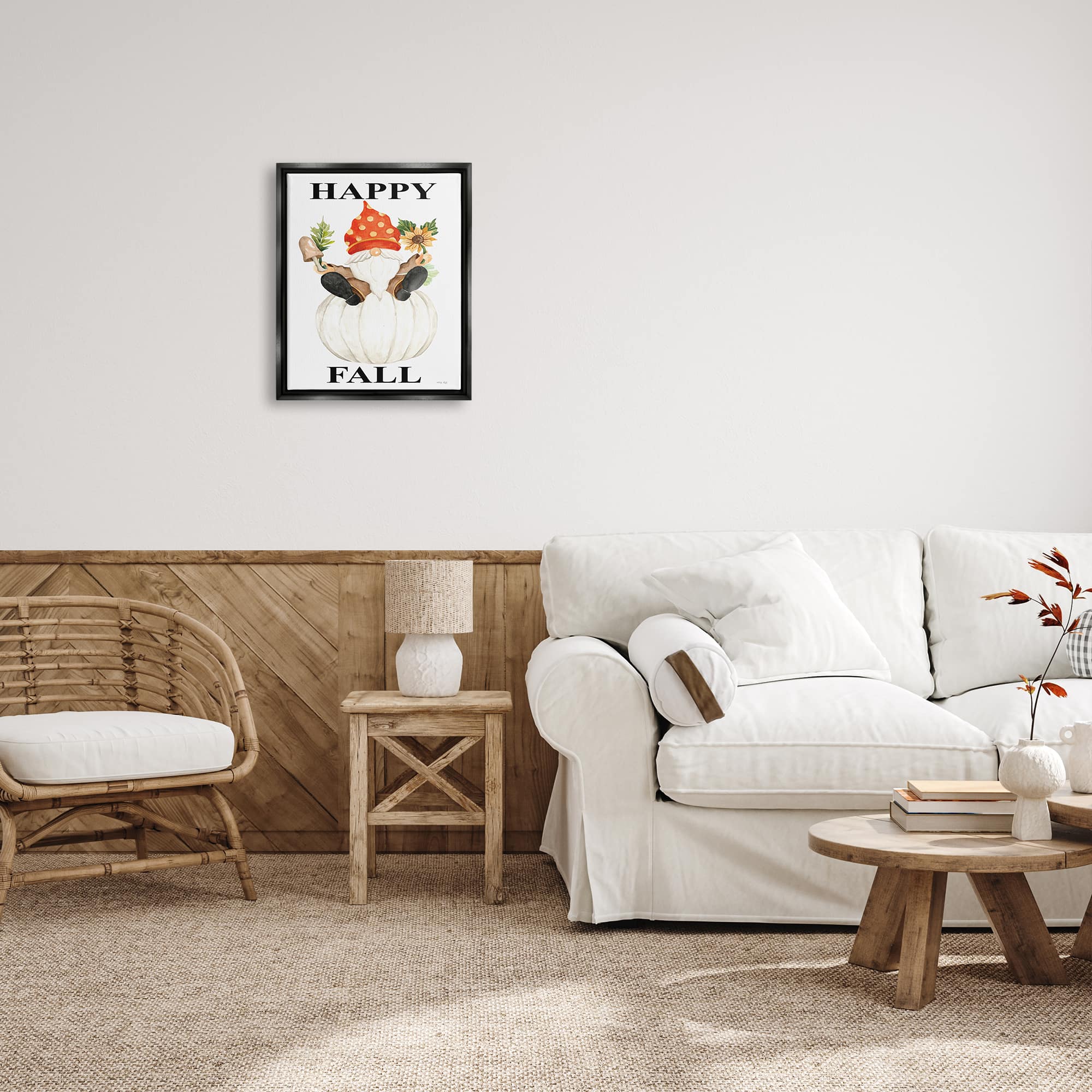 Stupell Industries Happy Fall Whimsical Gnome Framed Floater Canvas Wall Art