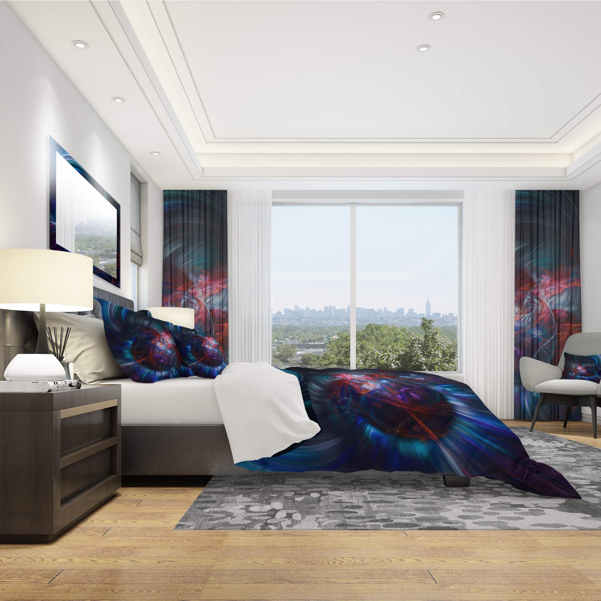Designart 'Light Blue Fractal Flower in Dark' Modern & Contemporary Bedding Set