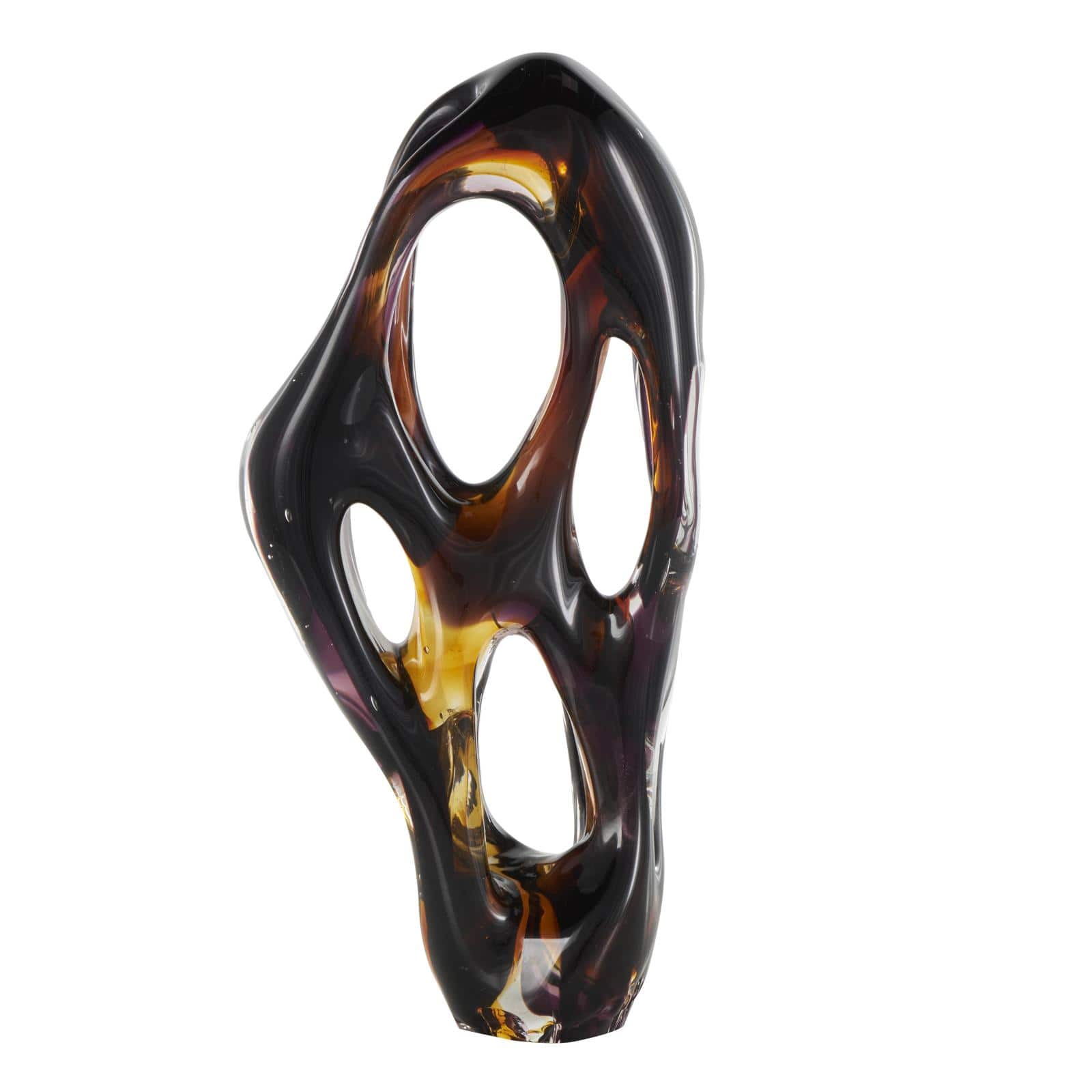 17" Black & Orange Glass Abstract Ombre Cutout Sculpture with Amber Accents