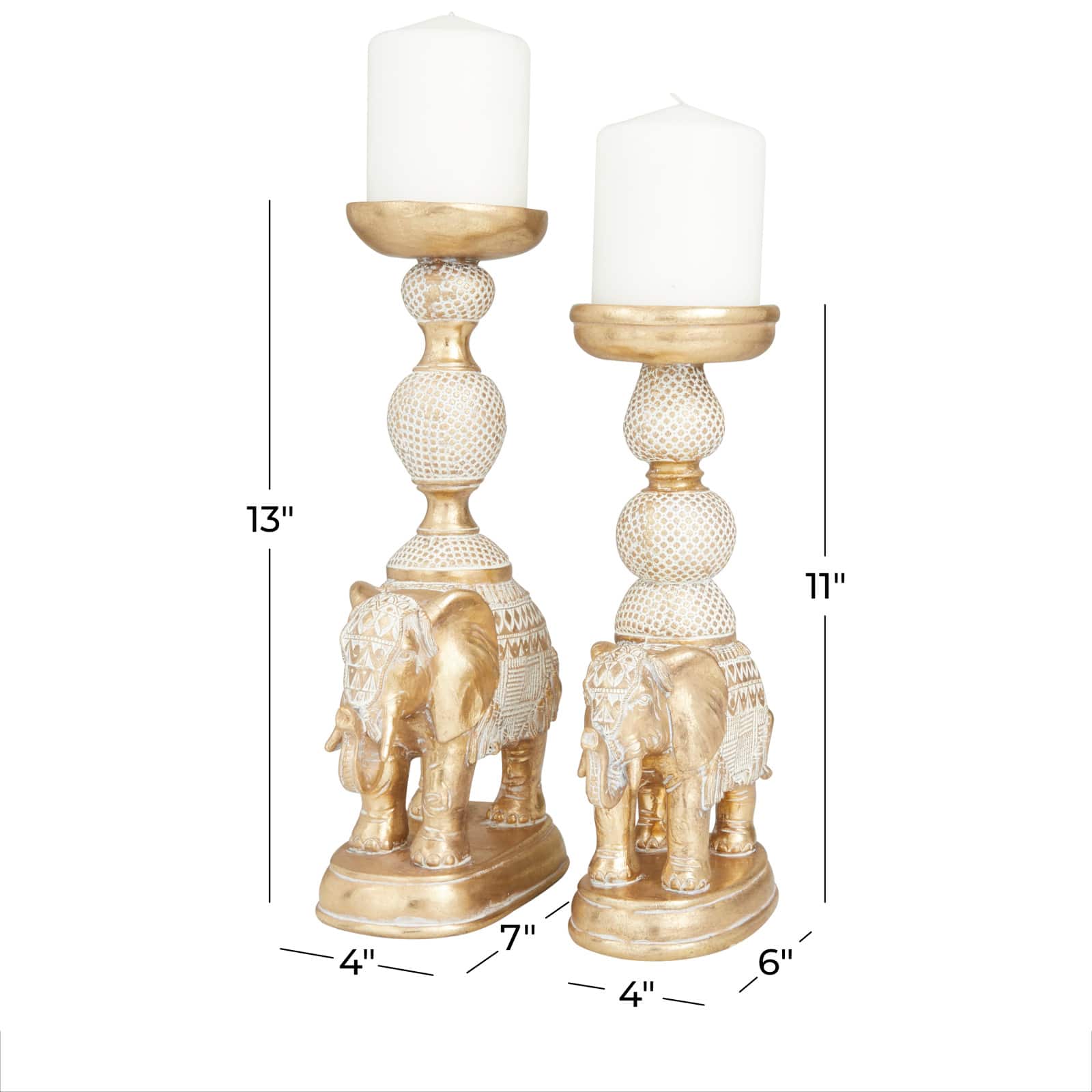 Set of 2 Gold Polystone Traditional Candle Holders, 13" x 6" x 4"