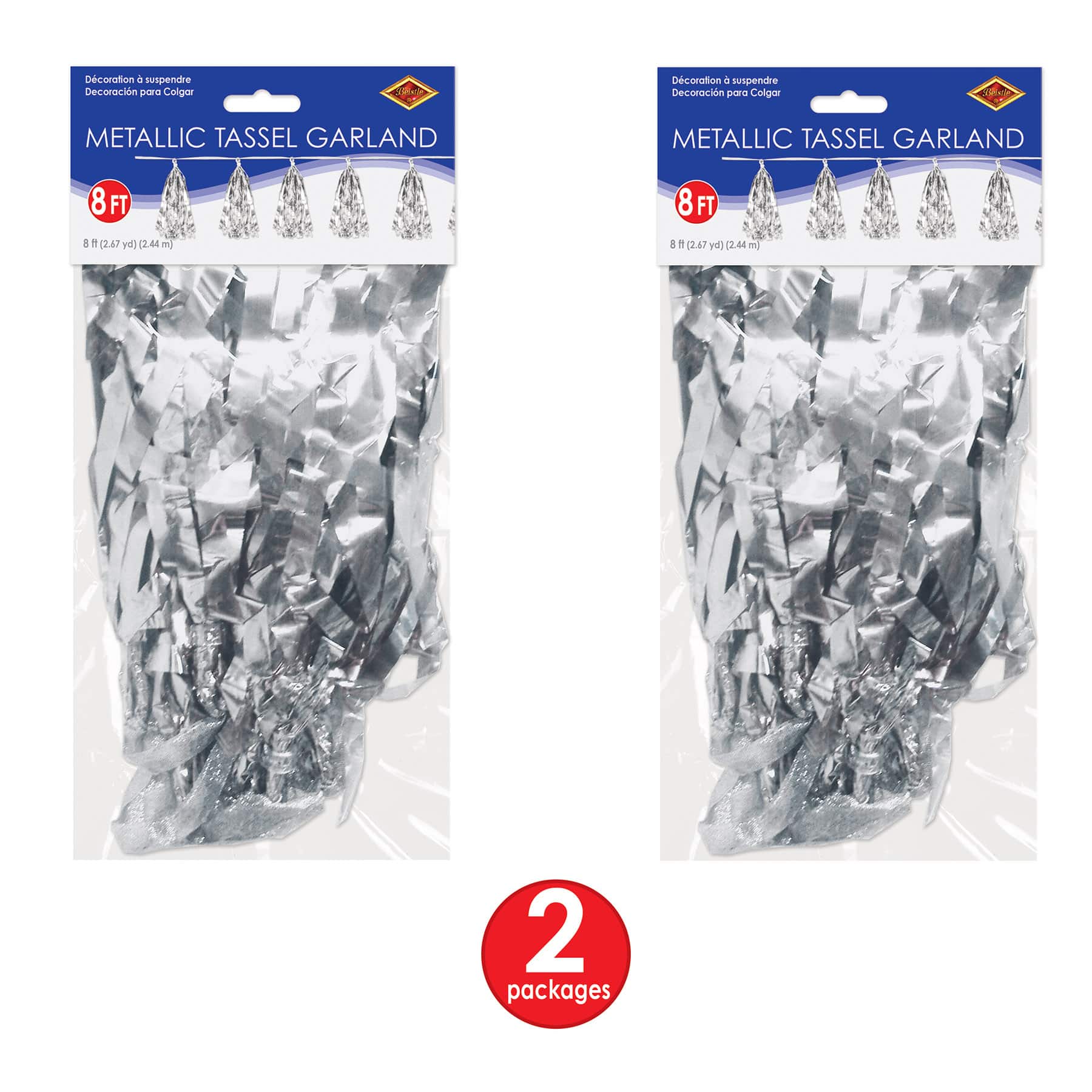 Beistle 9.75" x 8ft. Silver Metallic Tassel Garlands, 2ct.
