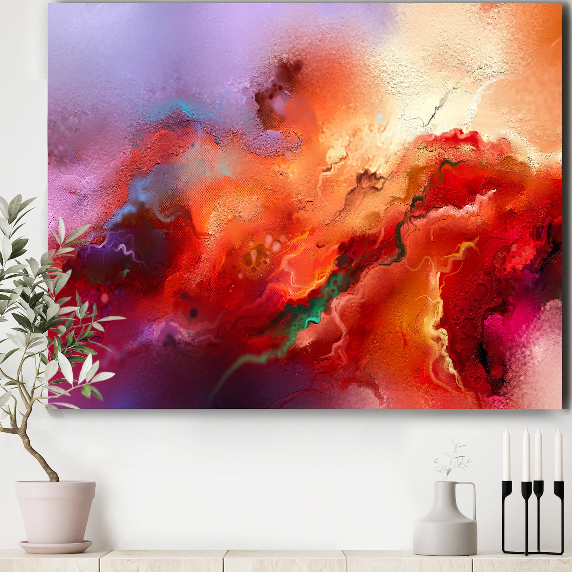 Designart - Clouds Of Red Purple And Red - Modern & Contemporary Canvas Wall Art Print