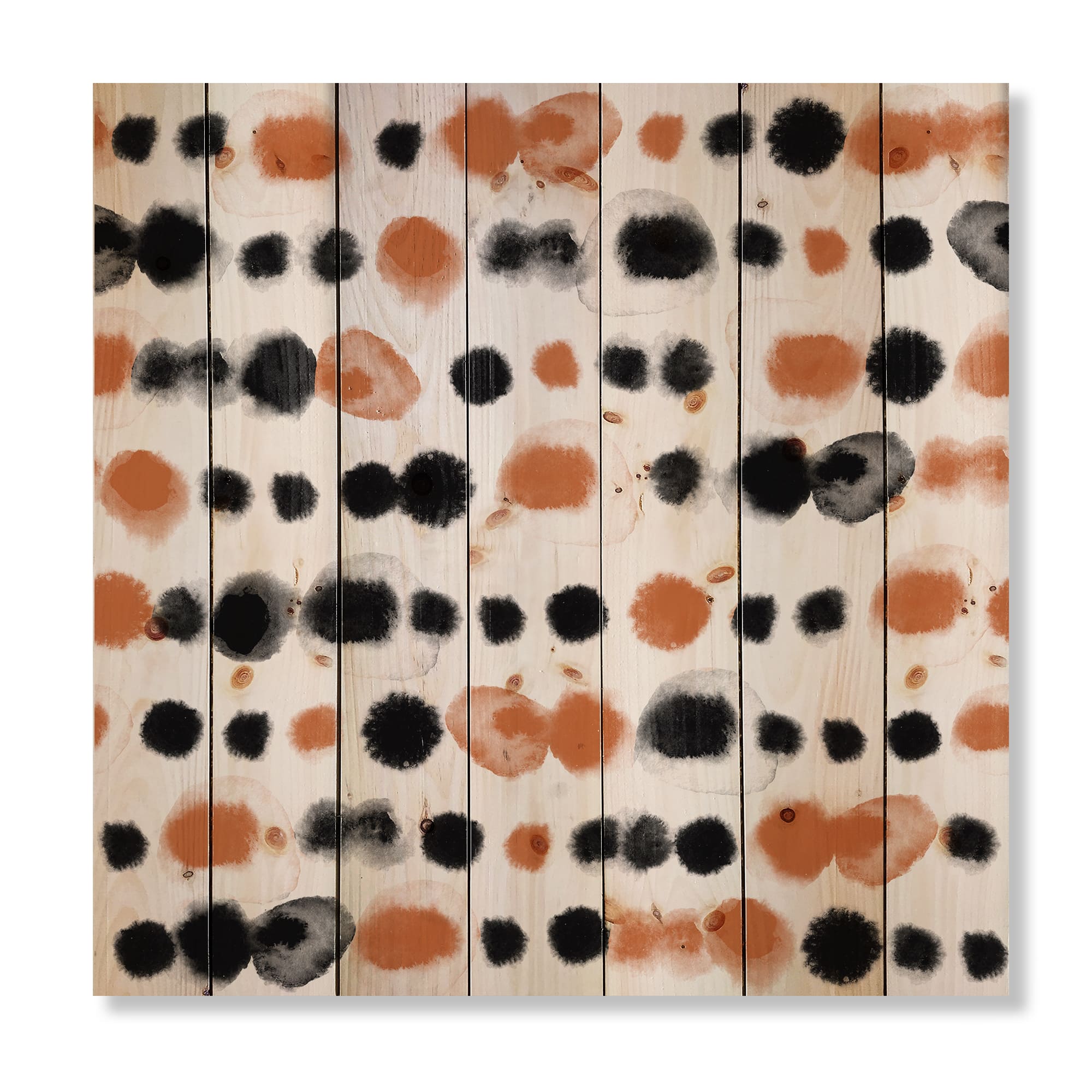 Designart - Black and Orange Polka Dots - Modern Print on Natural Pine Wood