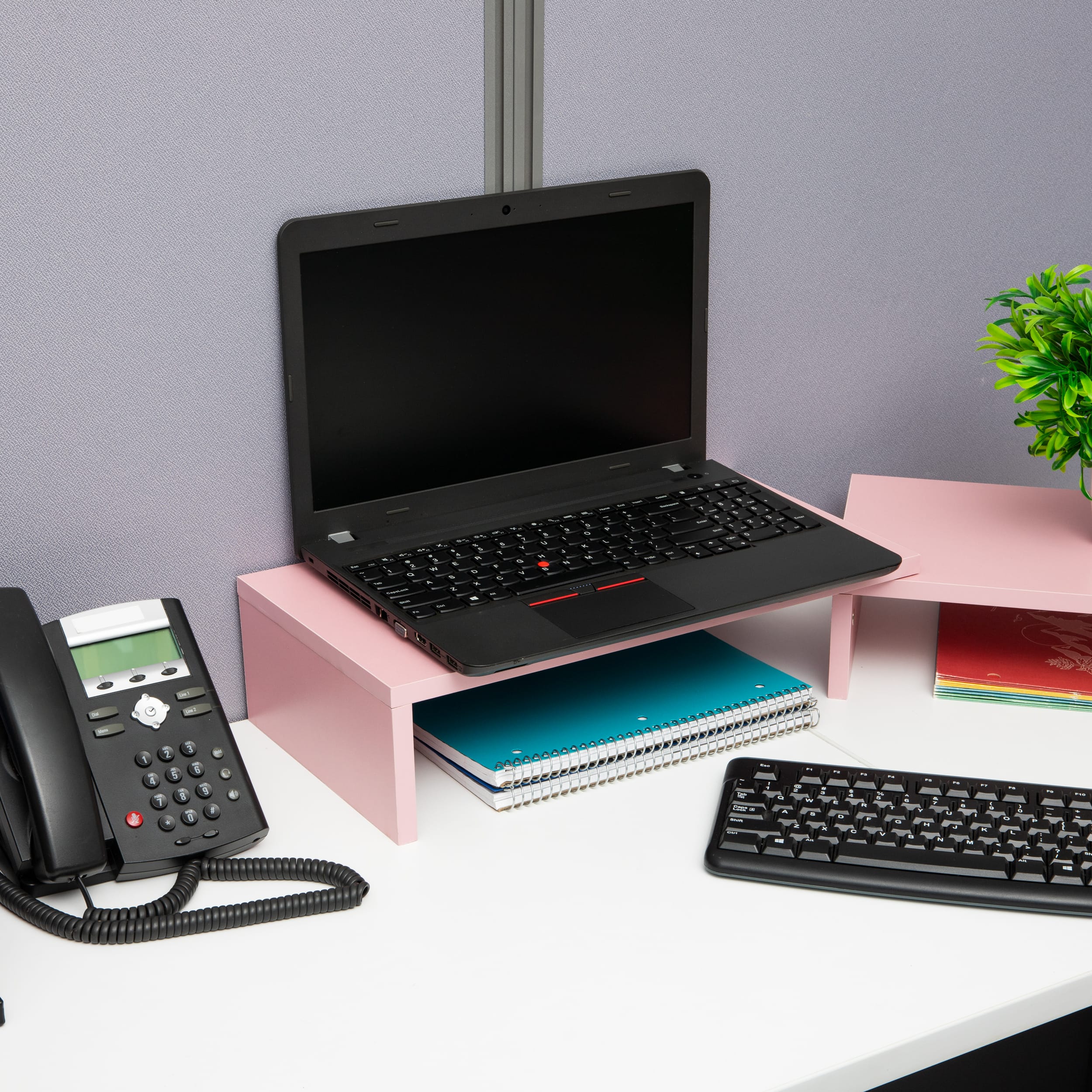 Mind Reader Dual Monitor Stand, Laptop Riser, Desktop Organizer, Office, MDF, Pink