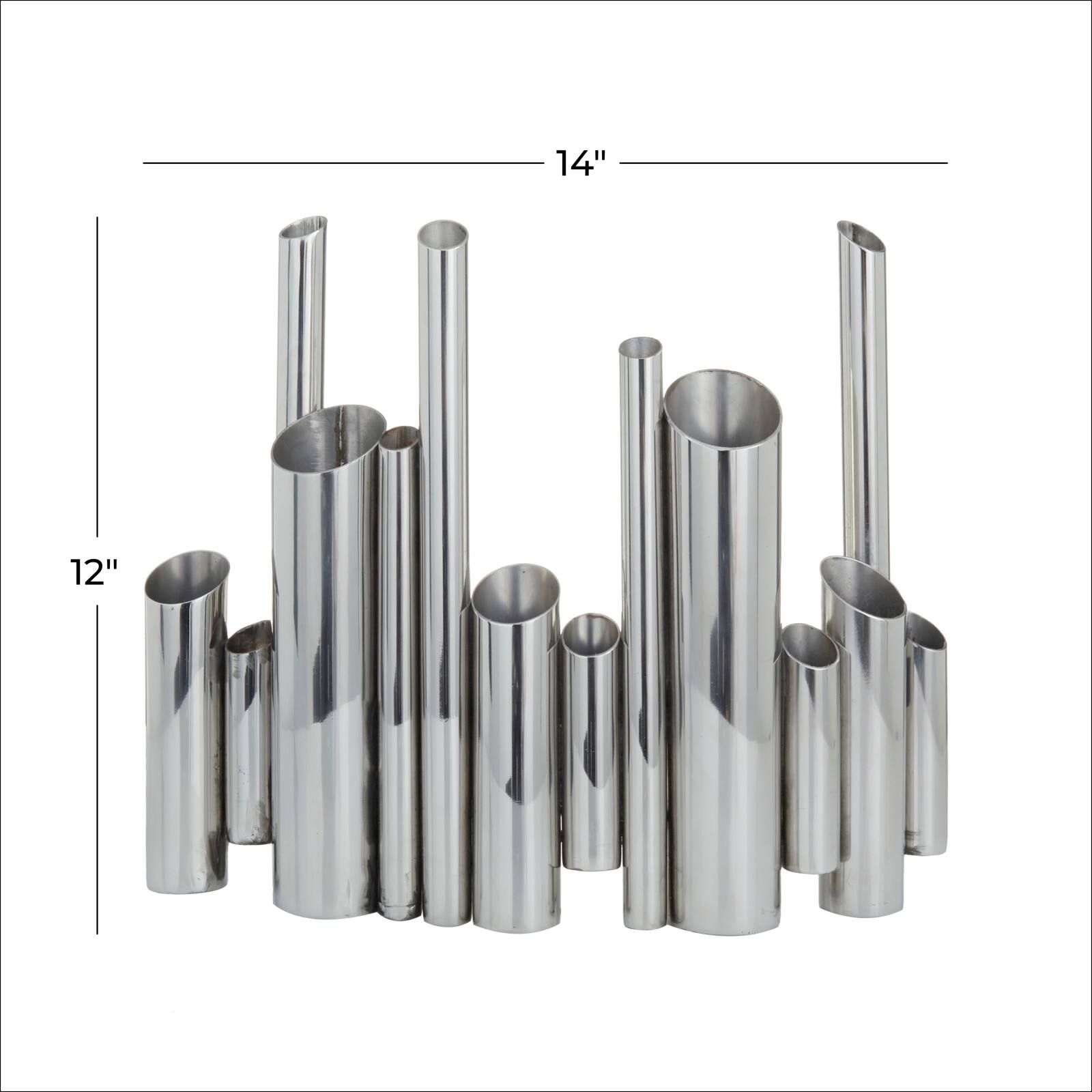 CosmoLiving by Cosmopolitan Silver Stainless Steel Contemporary Vase, 12" x 14" x 4"