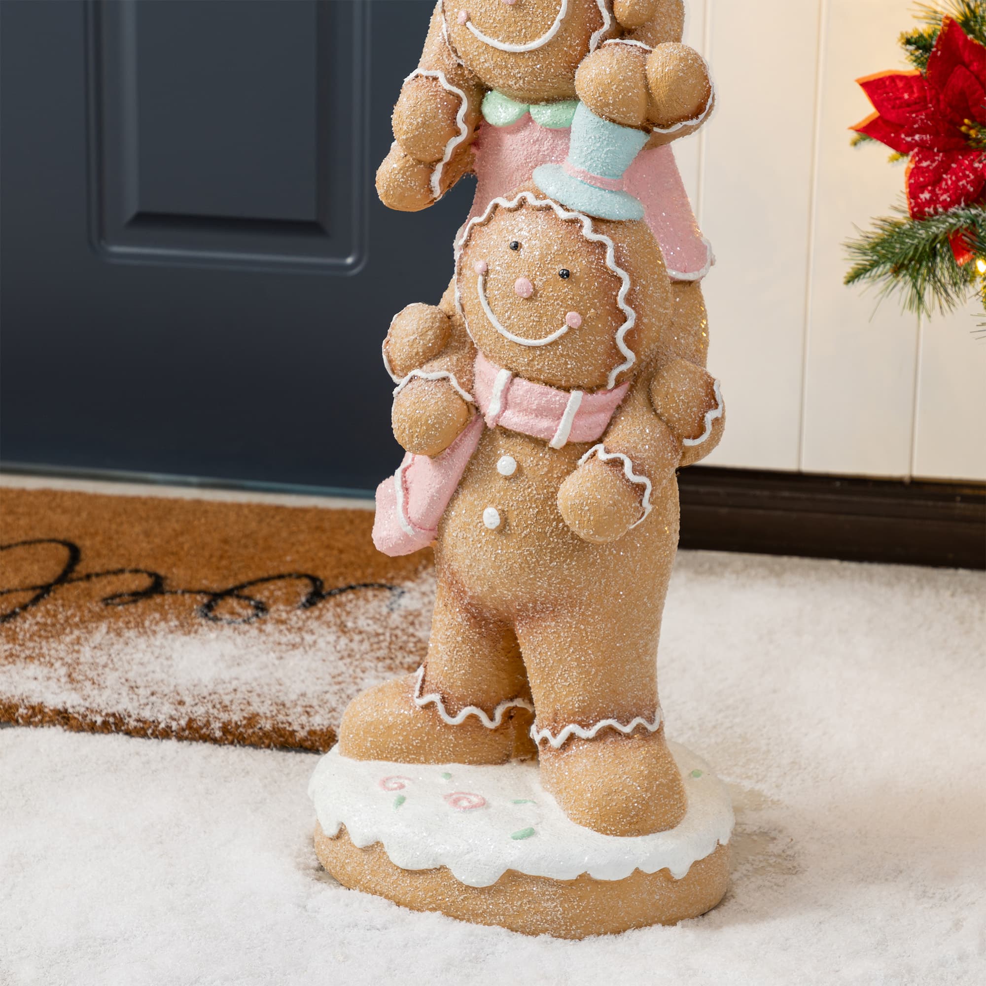 Glitzhome® 29.25" Christmas Macaron Resin Stacked Gingerbread Man Porch Decor