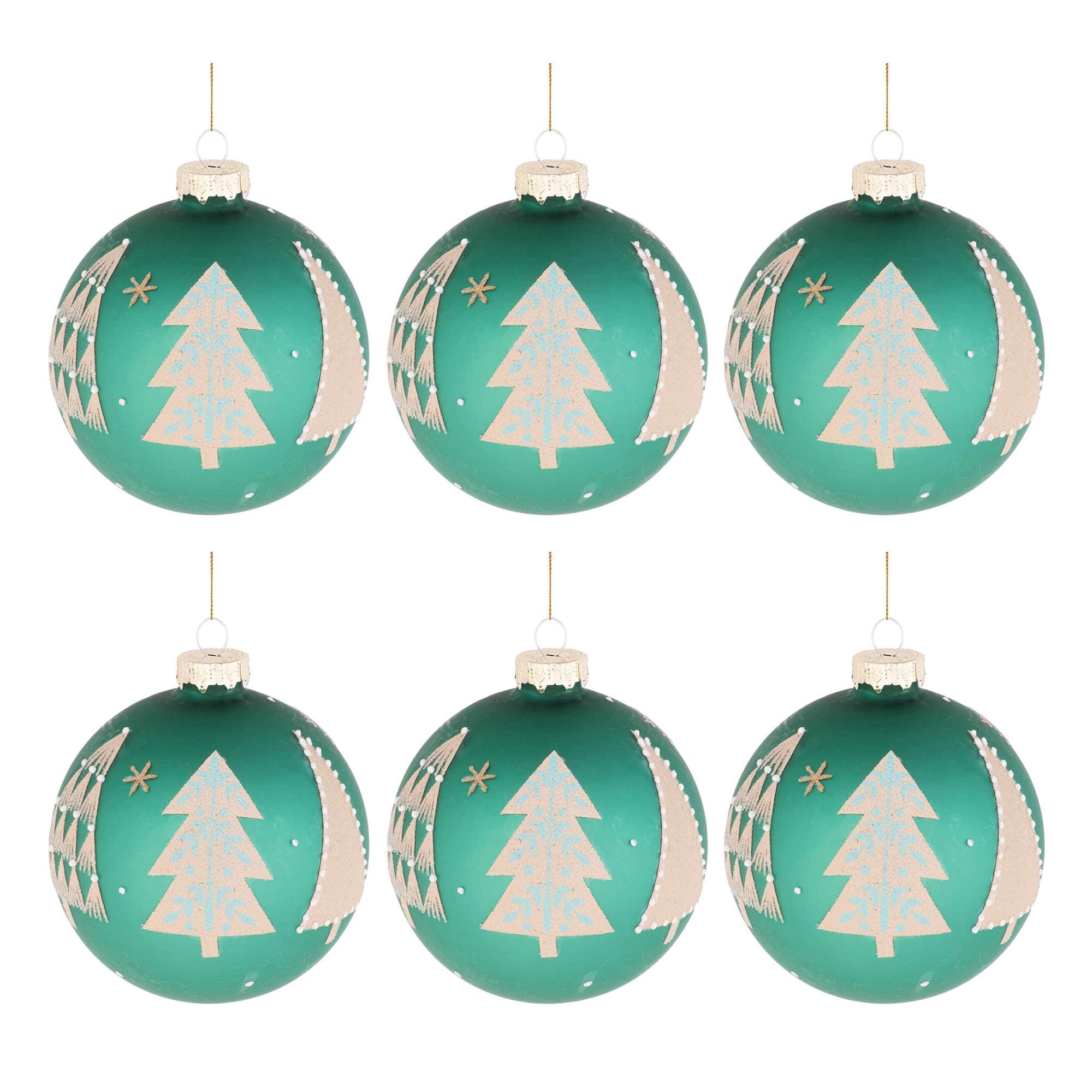 4" Beaded Pine Tree Ball Ornaments, 6ct.