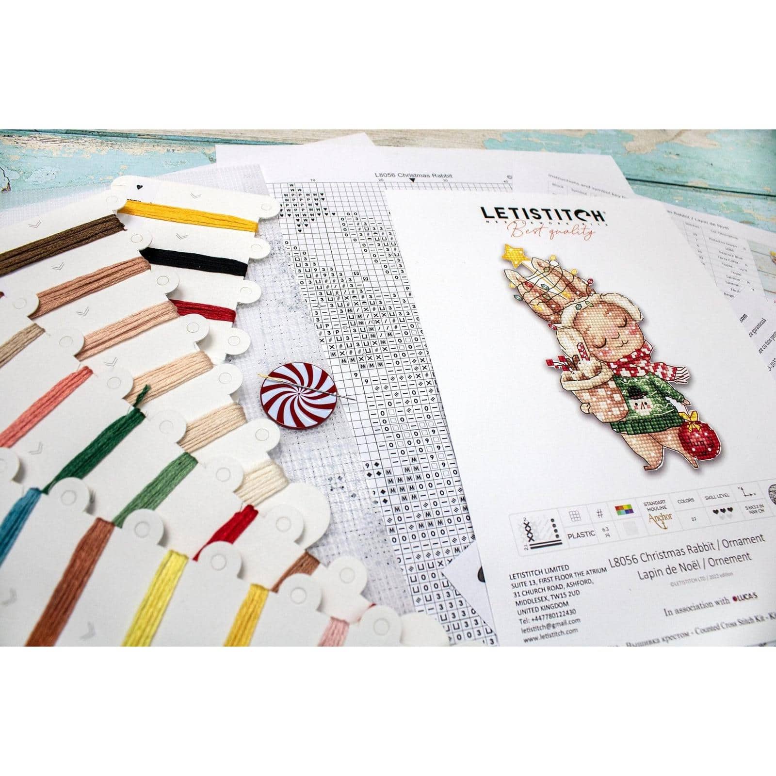 Letistitch Christmas Rabbit Ornament Counted Cross Stitch Kit