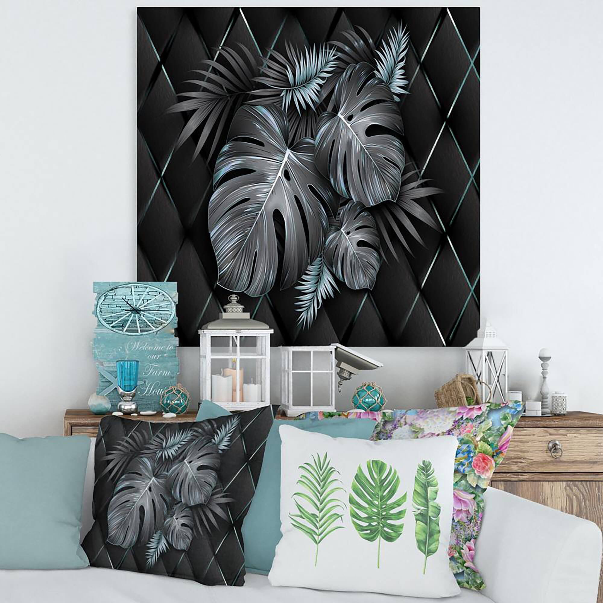 Designart - Black and Gold Tropical Leaves I