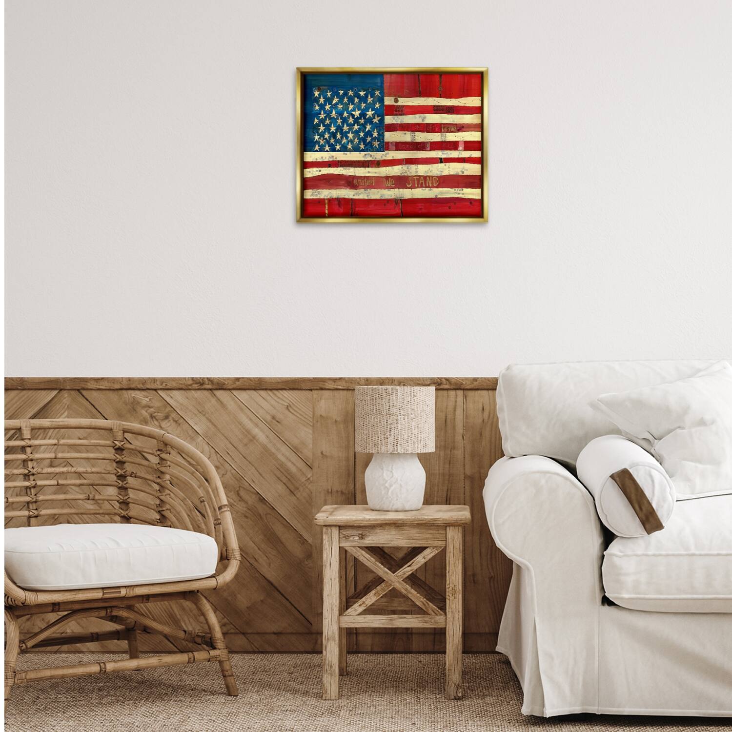Stupell Industries United We Stand Independence Day Festive American Flag Floater Framed Art