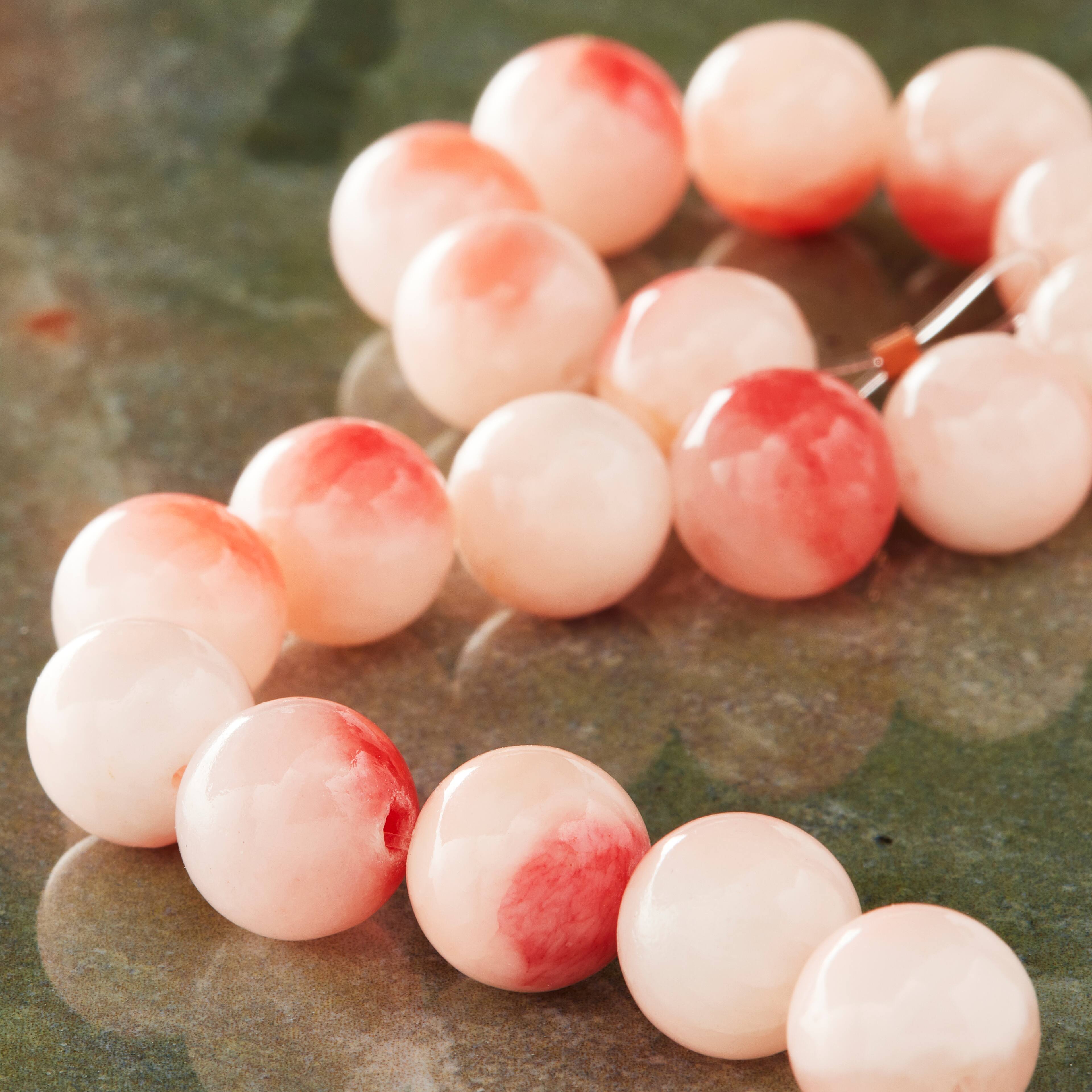 12 Pack:  Light Pink Round Stone Beads, 10mm by Bead Landing™