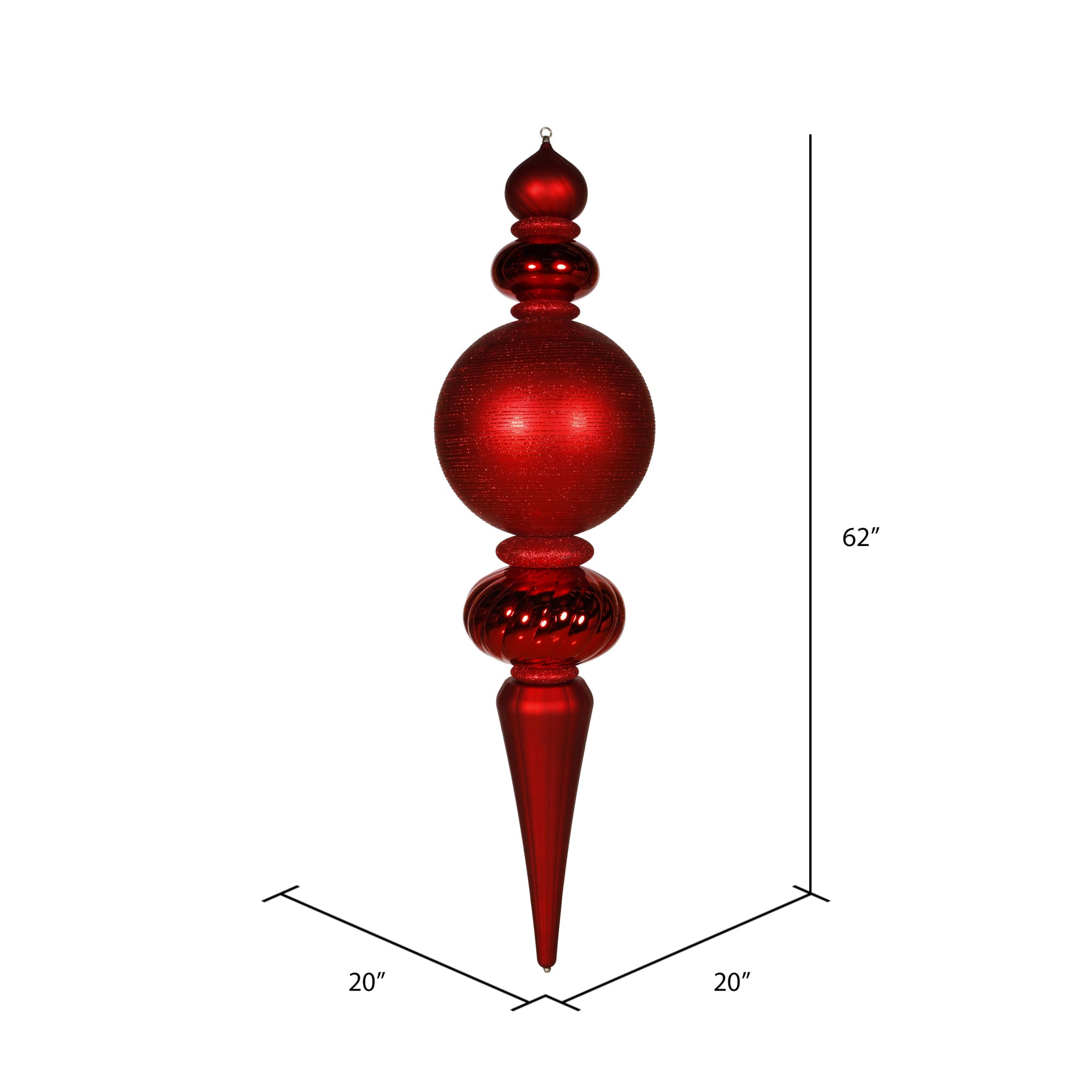 Vickerman 62" Red Shiny, Matte & Glitter Finishes Finial Ornament