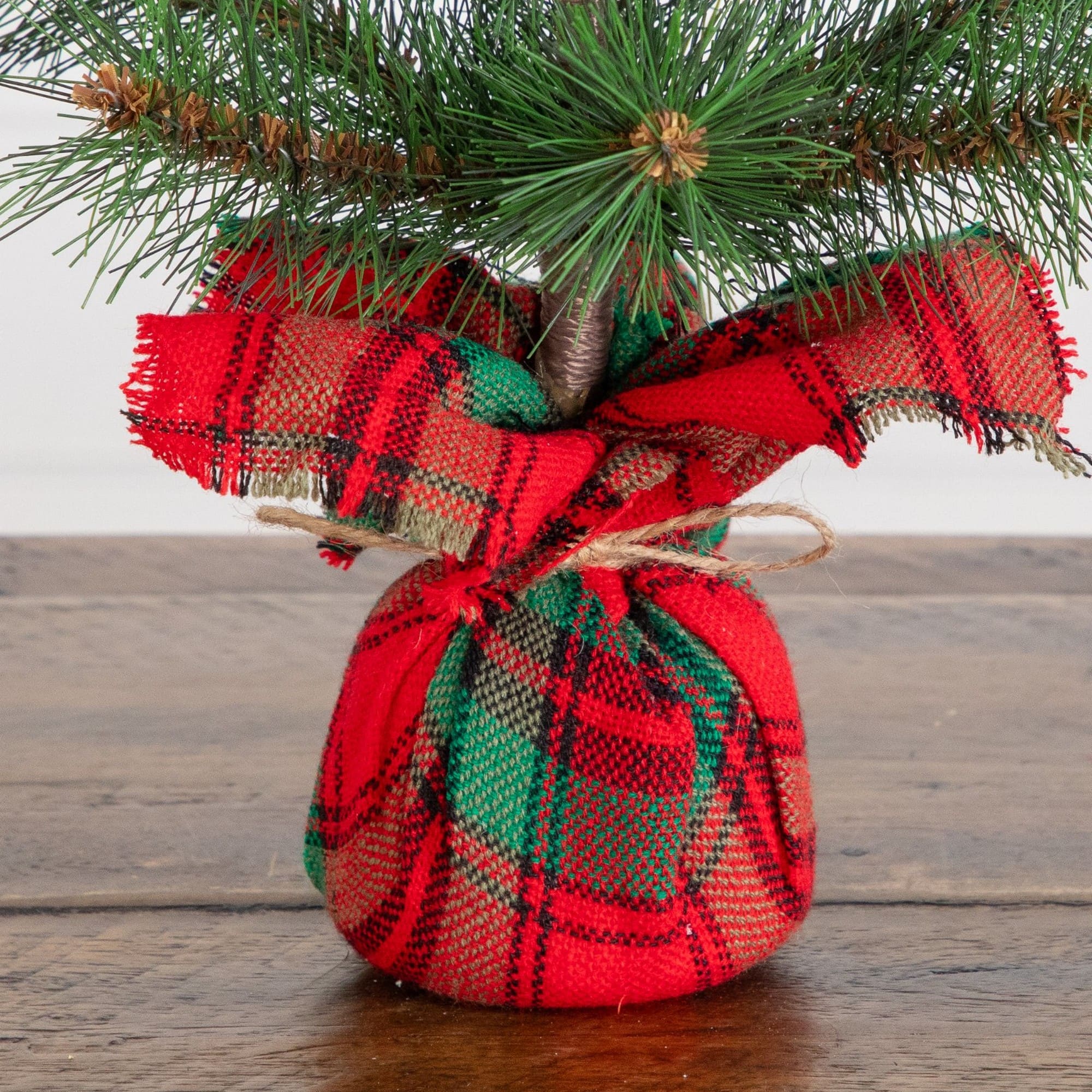 Nearly Natural 16" Unlit Artificial Christmas Tree with Tartan Plaid Flannel Wrapped Base