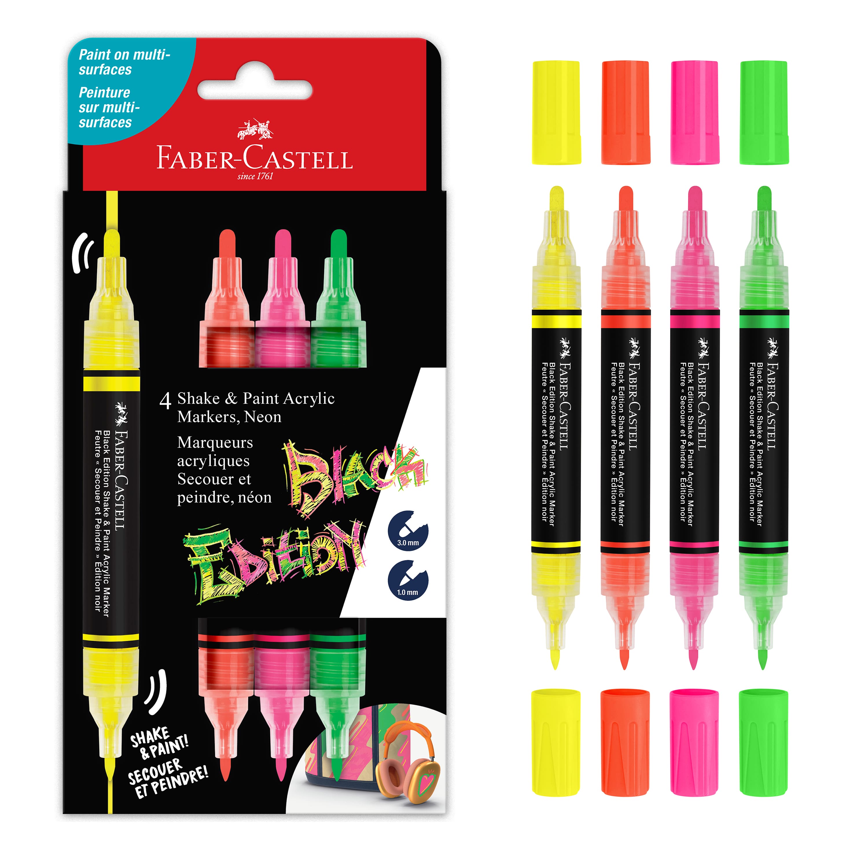Faber-Castell 4 Color Neon Shake & Paint Acrylic Markers