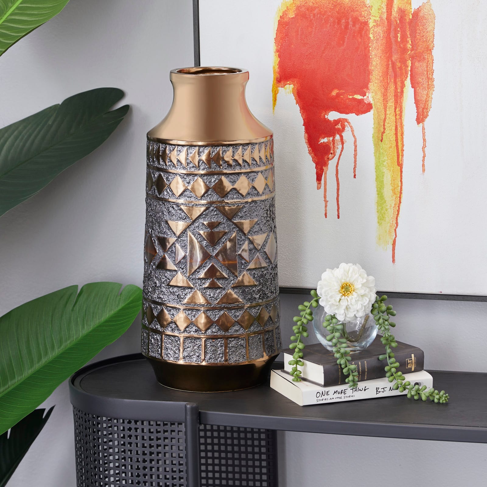 Gold Porcelain Contemporary Vase 18" x 8" x 8"