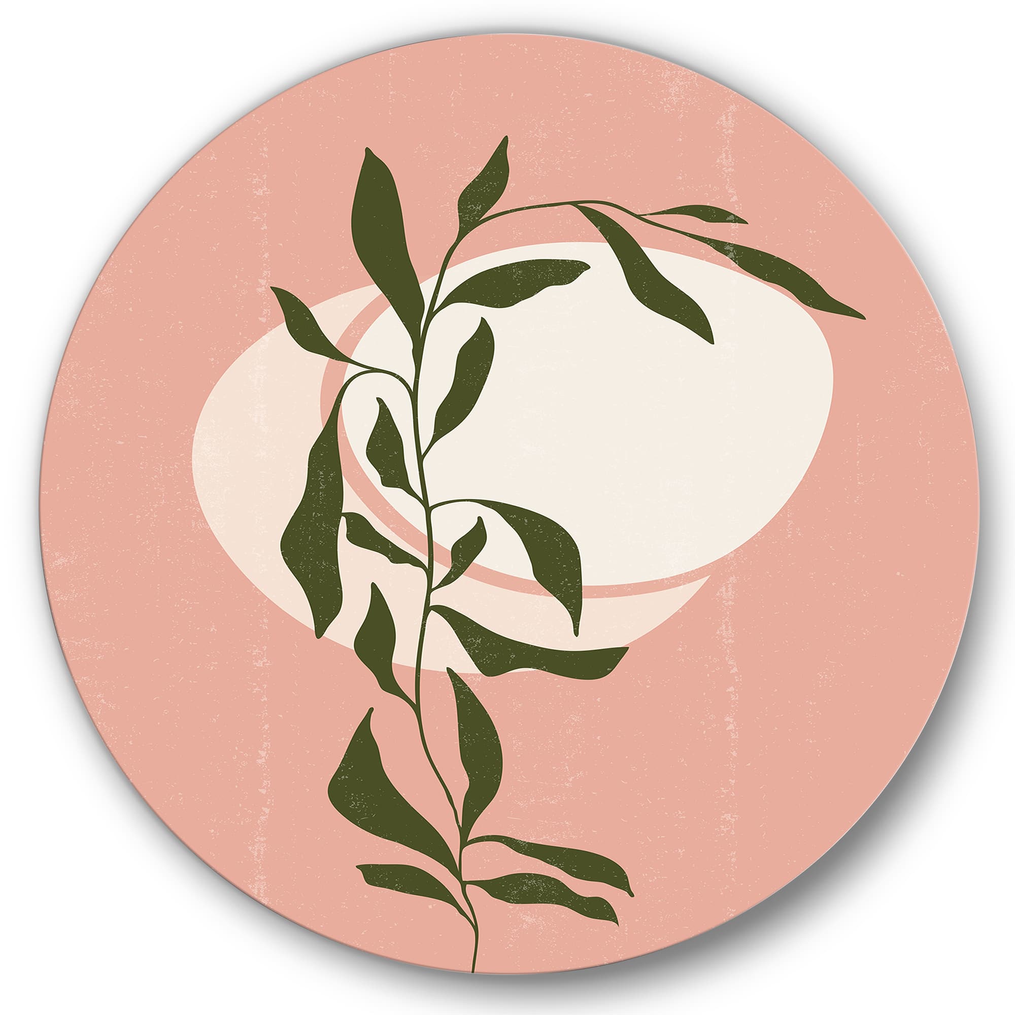 Designart - Abstract Geometrical Sun and Moon With Leaf VI - Modern Metal Circle Wall Art