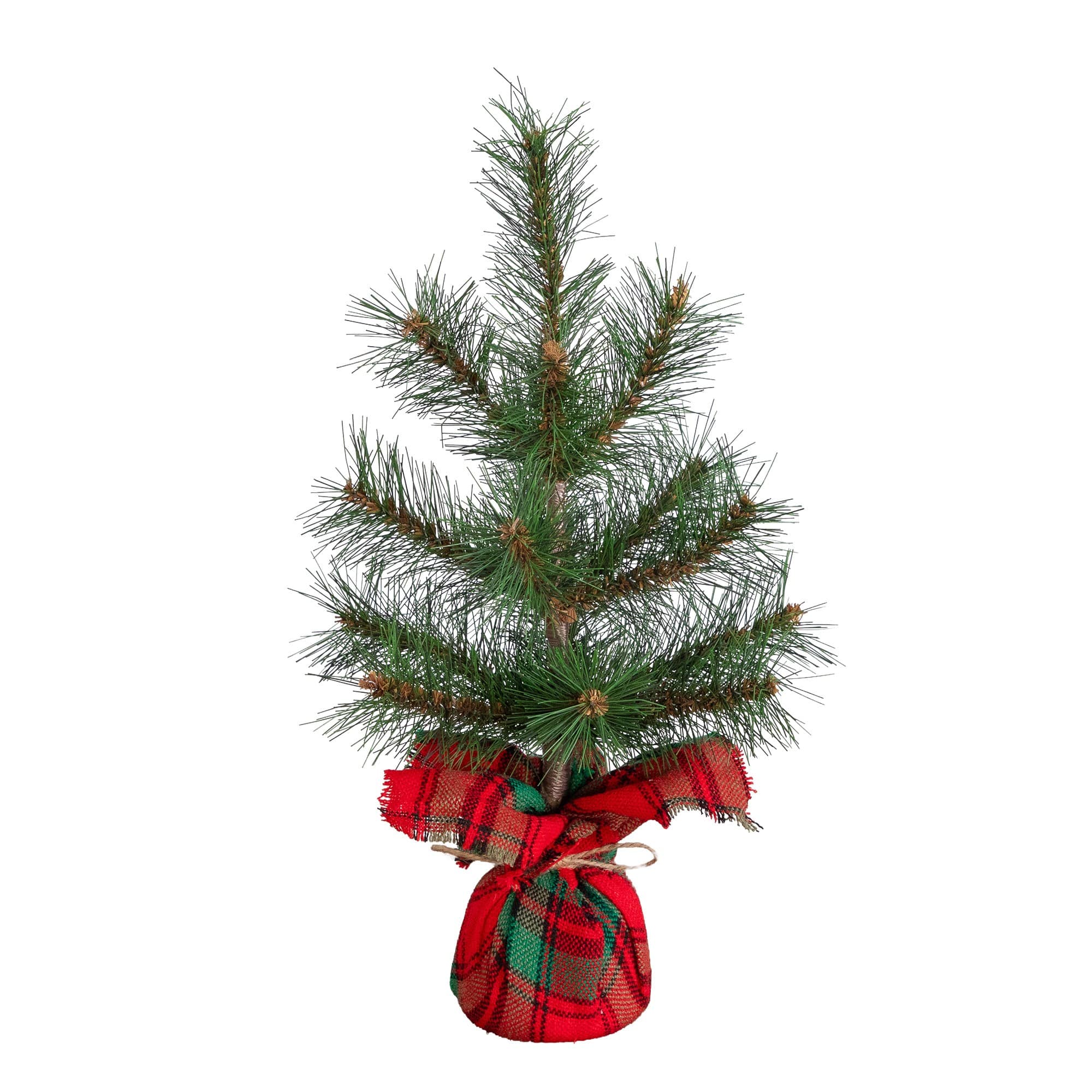 Nearly Natural 16" Unlit Artificial Christmas Tree with Tartan Plaid Flannel Wrapped Base