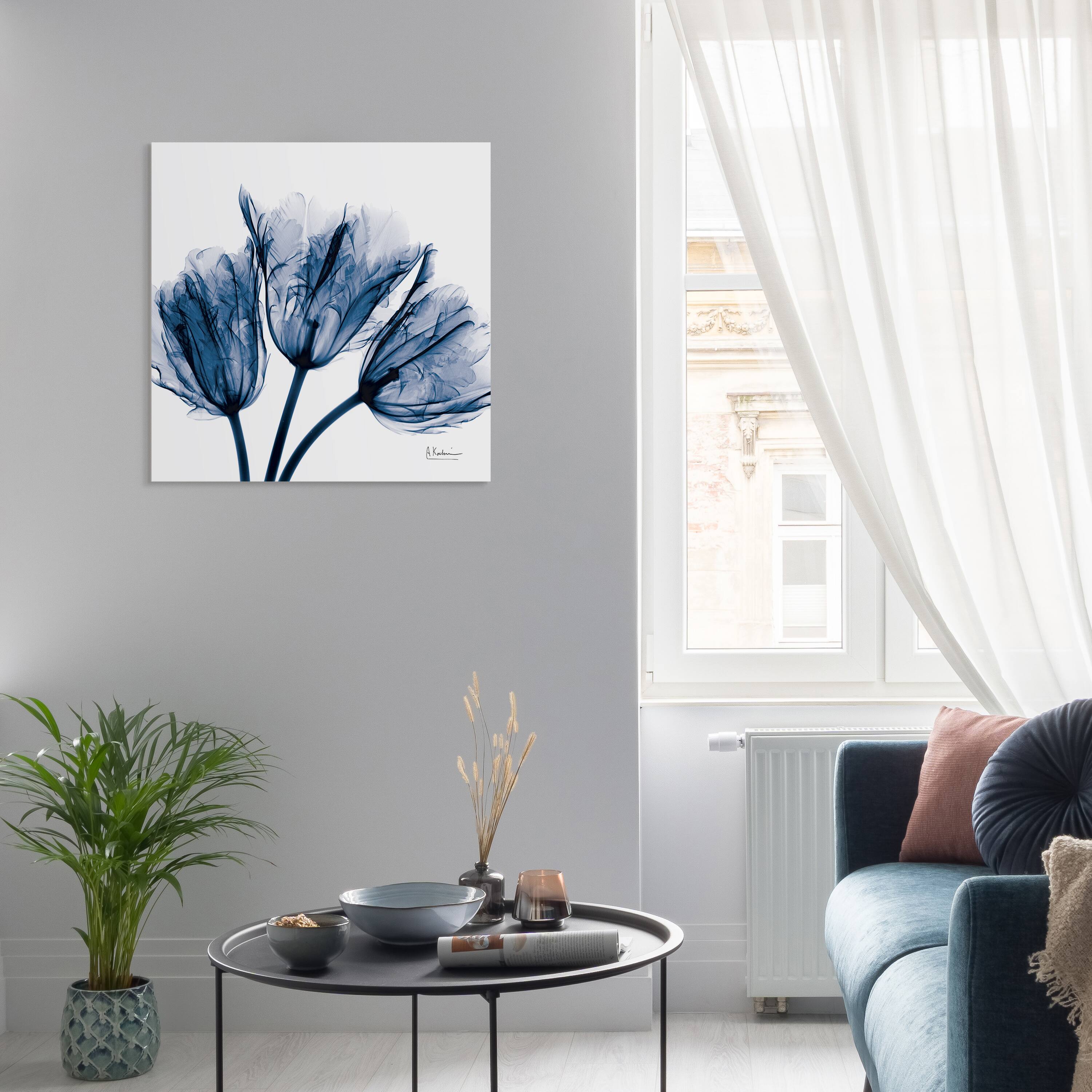 Empire Art Direct 24" x 24" Blue Tulip X-Ray Frameless Free Floating Printed Tempered Glass Wall Art