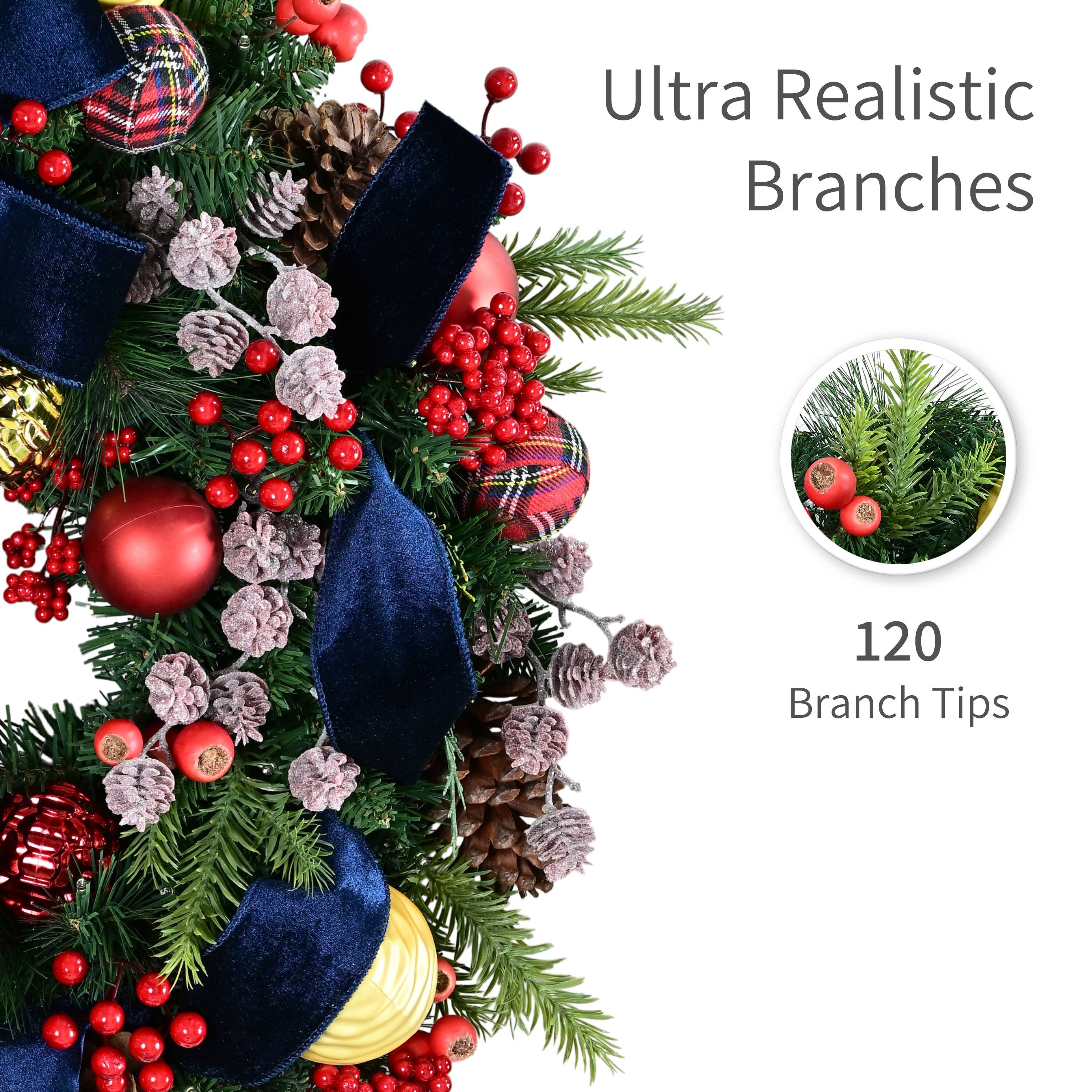 Puleo International 26" Pre-Lit Ornaments & Pinecones Artificial Christmas Wreath