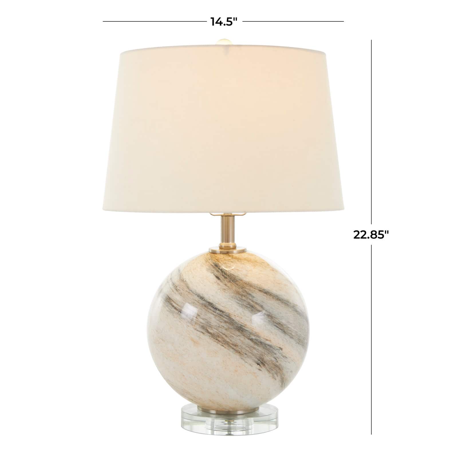 2ft. Beige Glass Round Accent Lamp with Marble Inspired Design & Gold Accents