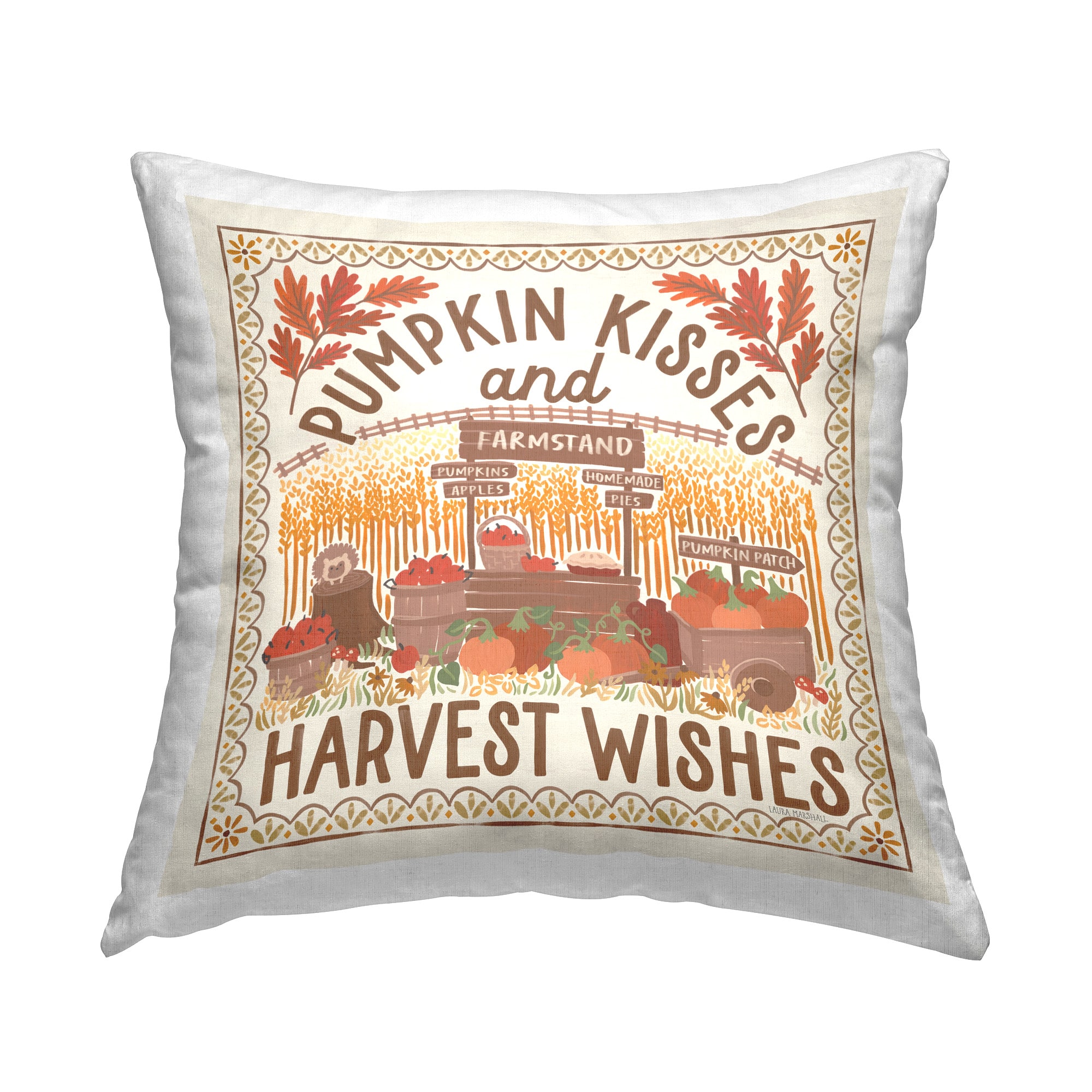 Stupell Industries Pumpkin Kisses Fall Scene Decorative Printed Throw Pillow