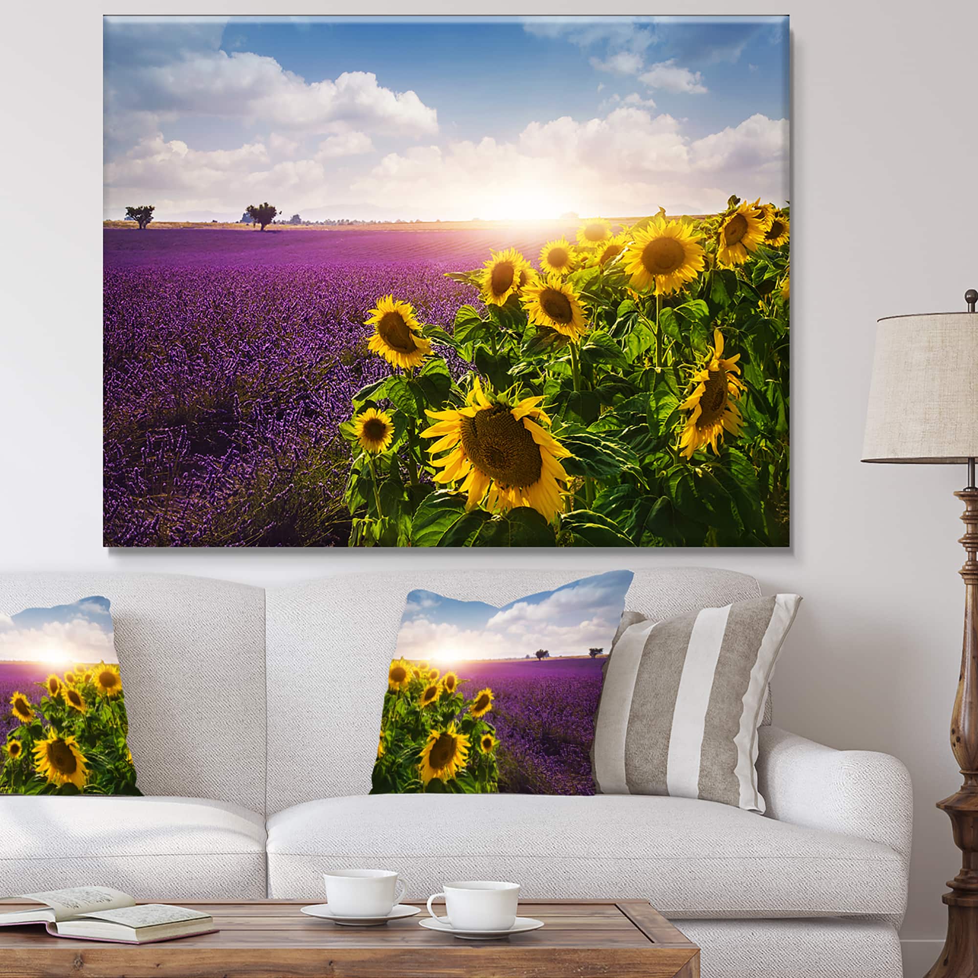 Designart - Lavender and Sunflower Fields - Floral Canvas Art Print