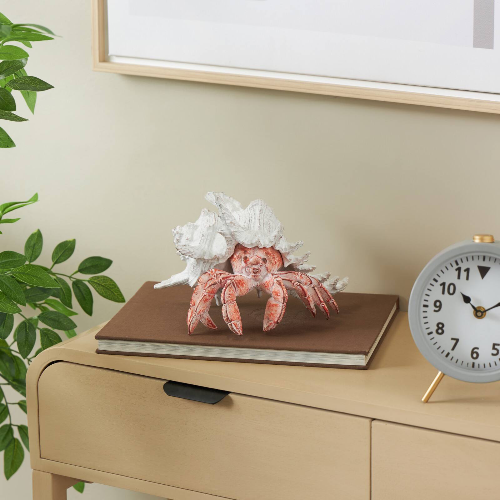 9" Polystone Crab Textured Decorative Sculpture with White Shell