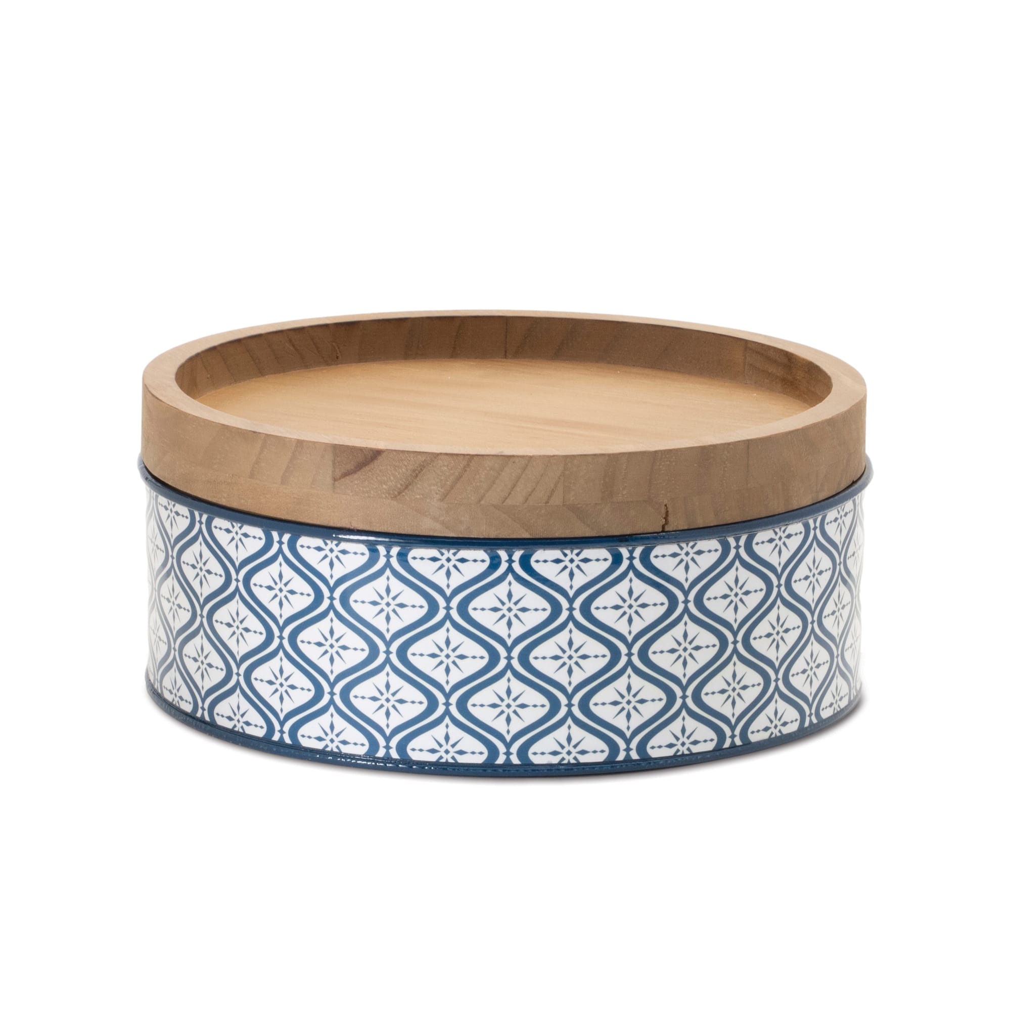 Metal Patterned Canister with Natural Wood Lids Set
