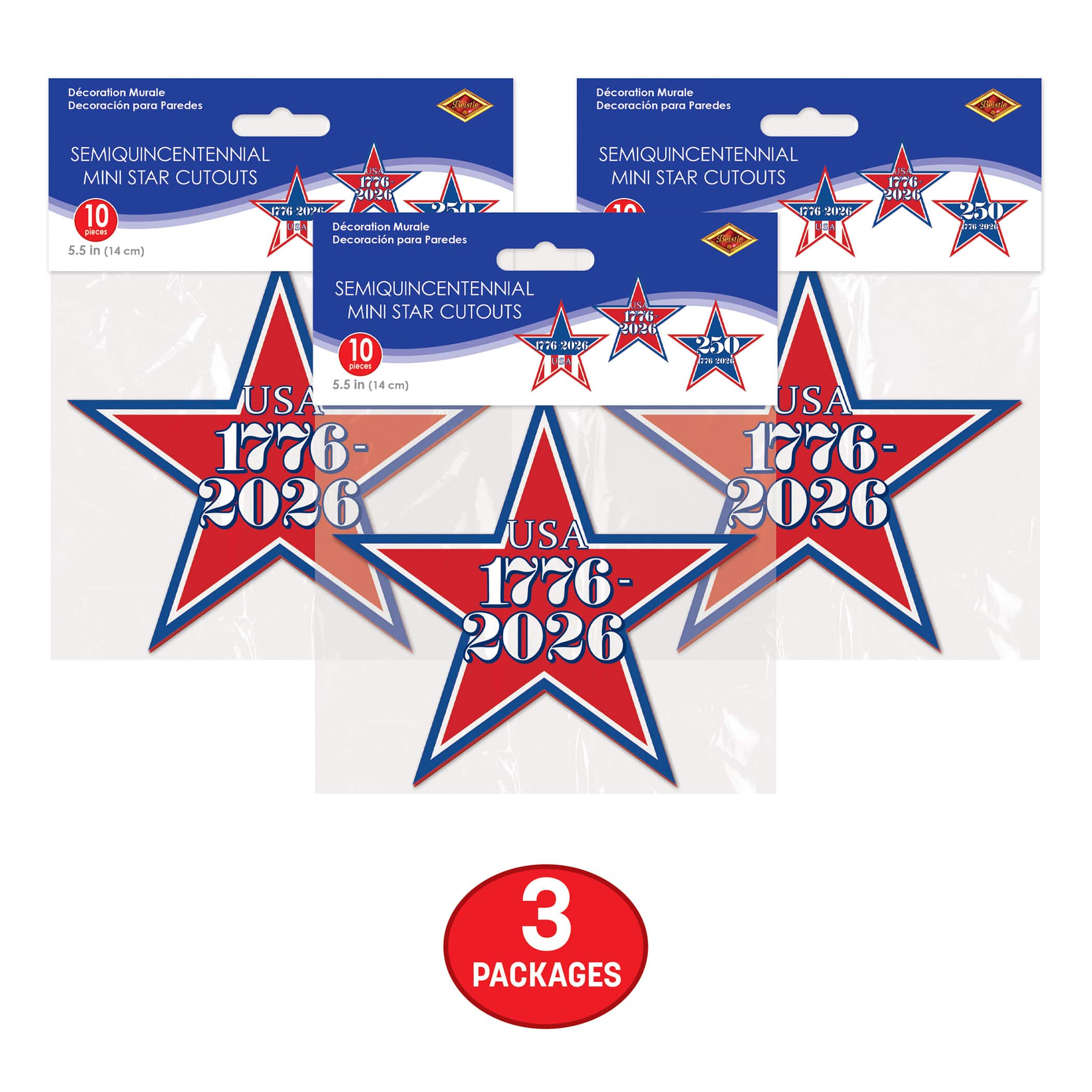 Beistle 5.5" Semiquincentennial Mini Star Cutout Packs, 3ct.