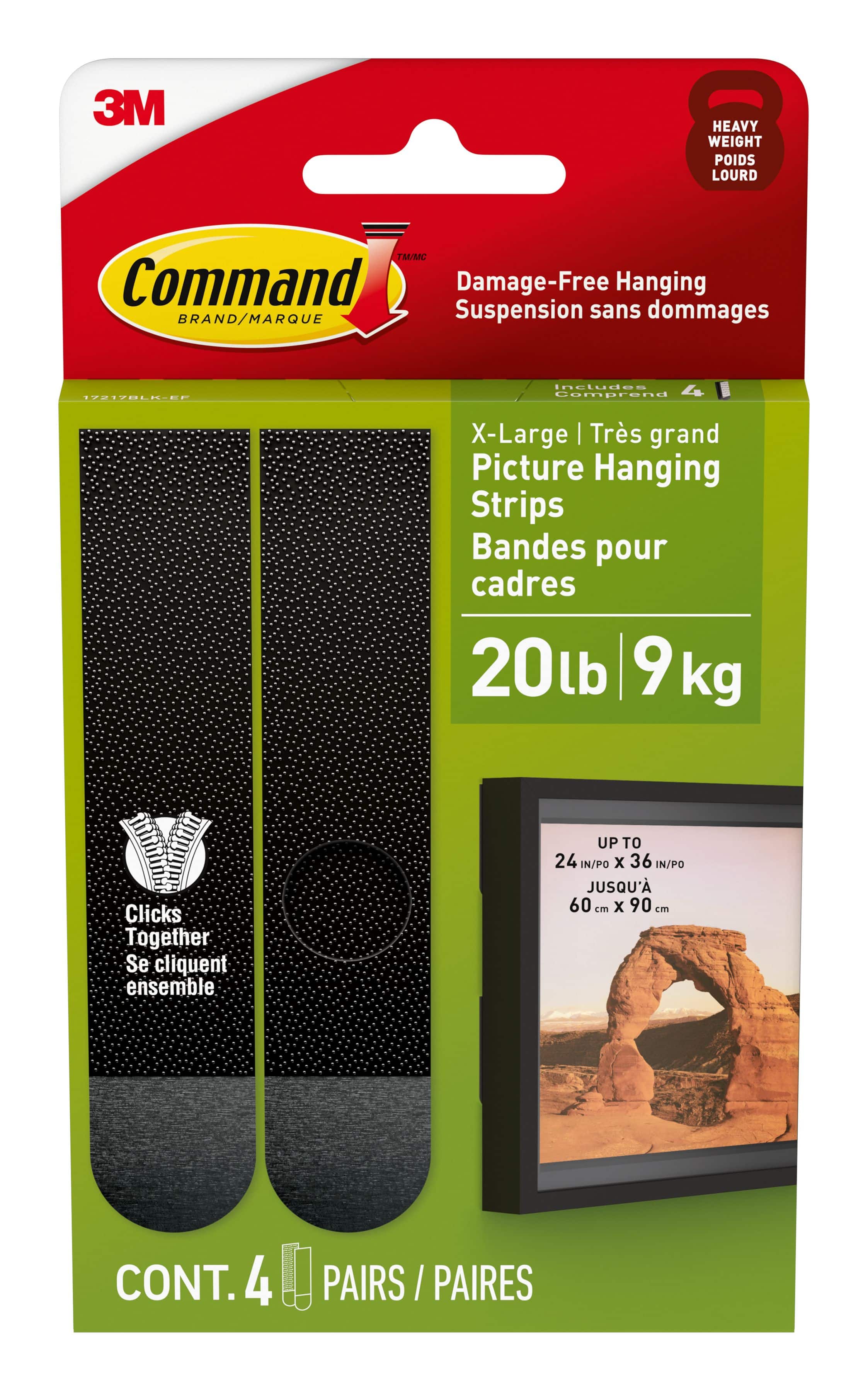 Command™ 20lb. X-Large Black Picture Hanging Strips, 4 Pairs