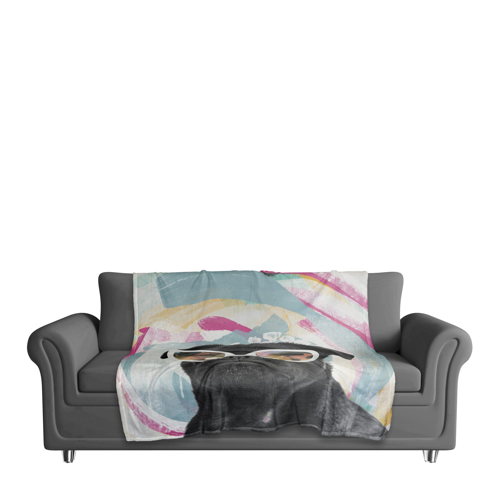 Kaleidoscope Pug 50" x 60" Coral Fleece Blanket