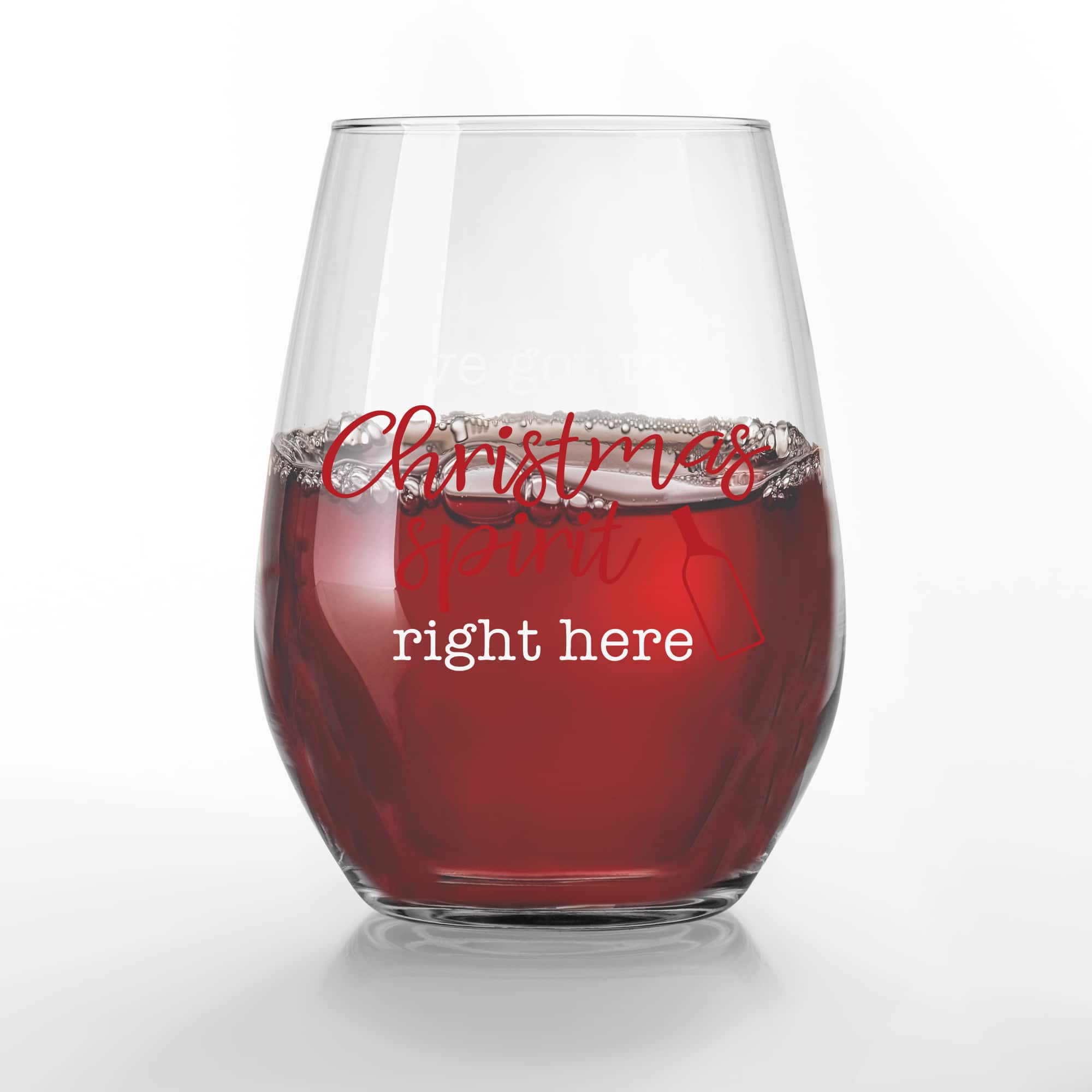 Christmas Spirit 15oz. Printed Stemless Wine Glass
